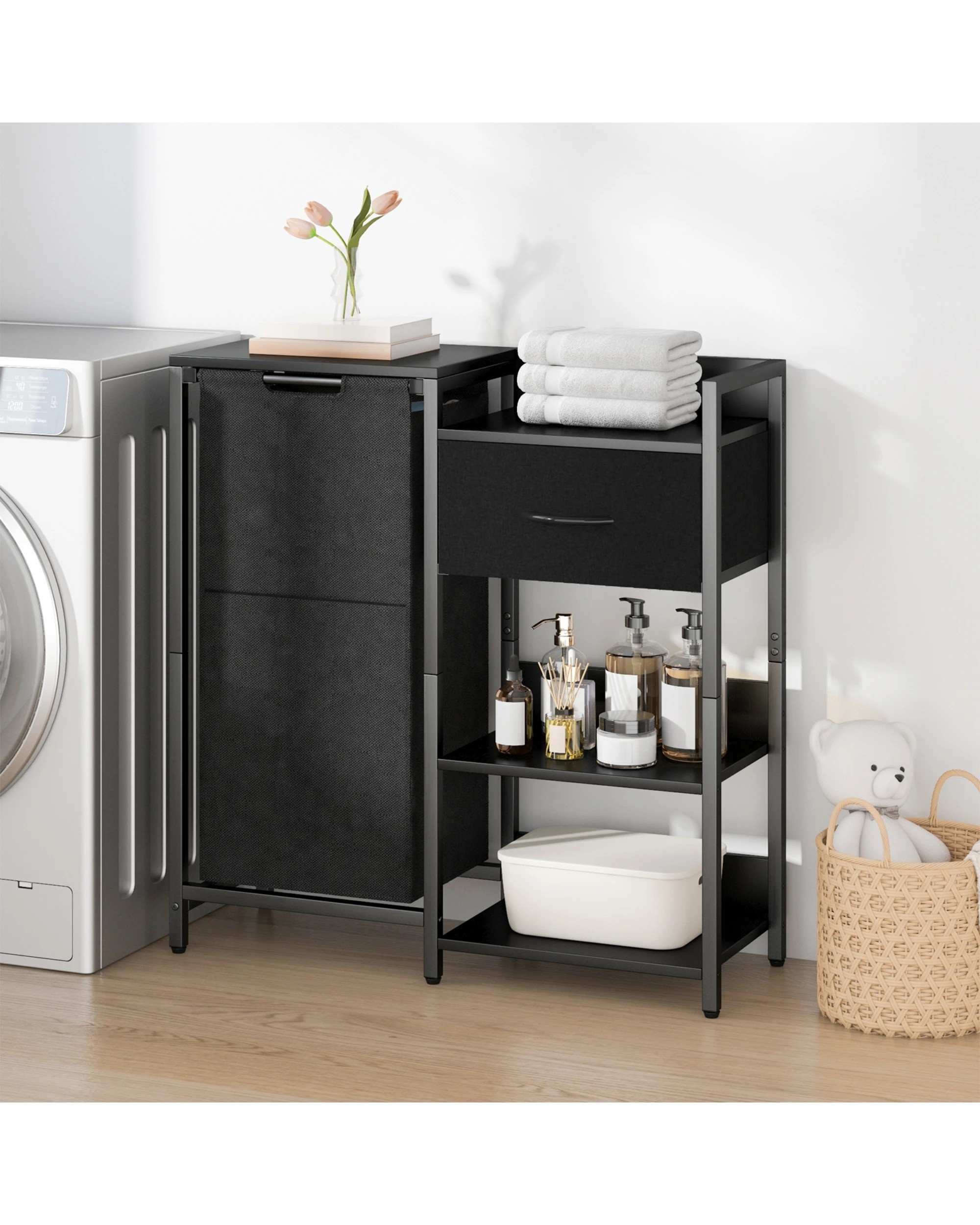 4 Advwin Laundry Basket Sorter with Fabric Drawer and Shelves 60L - Black, 4 of 4