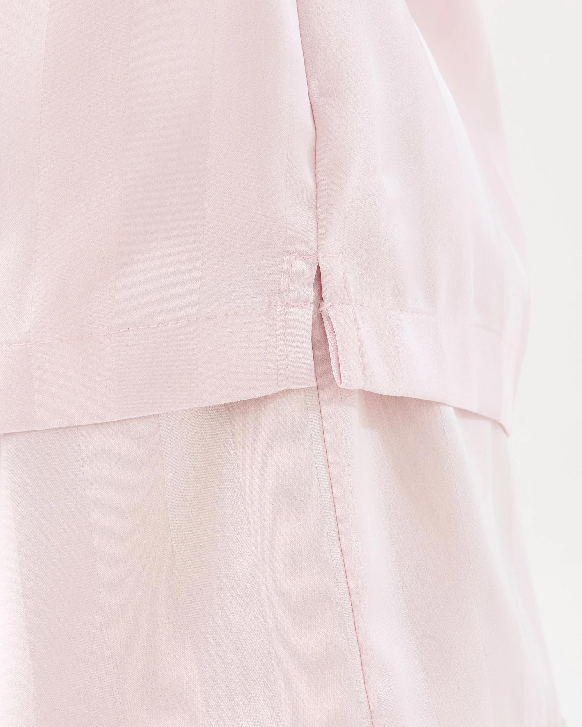 8 Short Sleeve Satin Pyjama and Scrunchie Set Bllet Pink, 8 of 10