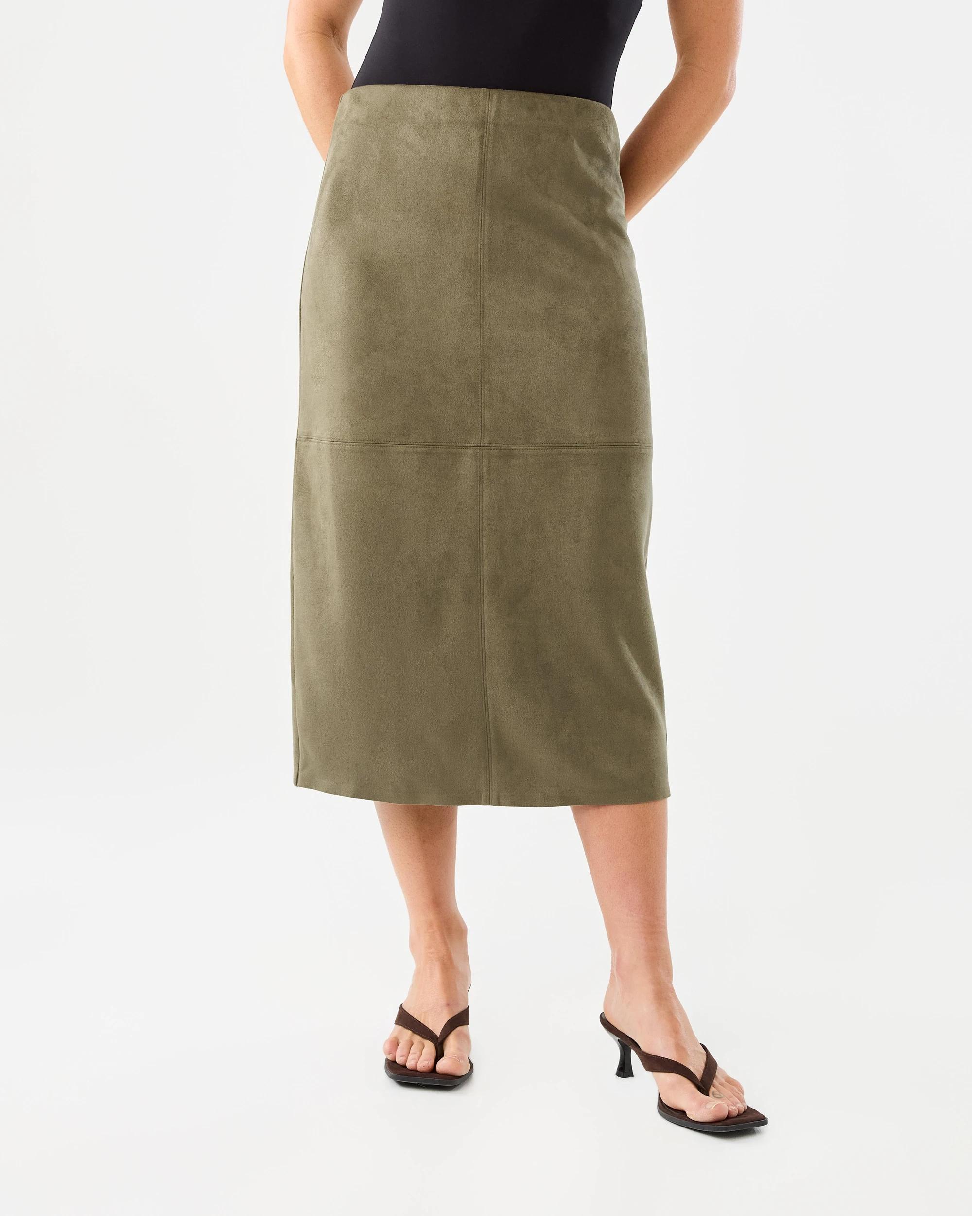 1 Suedette Pencil Skirt Deep Olive, 1 of 6