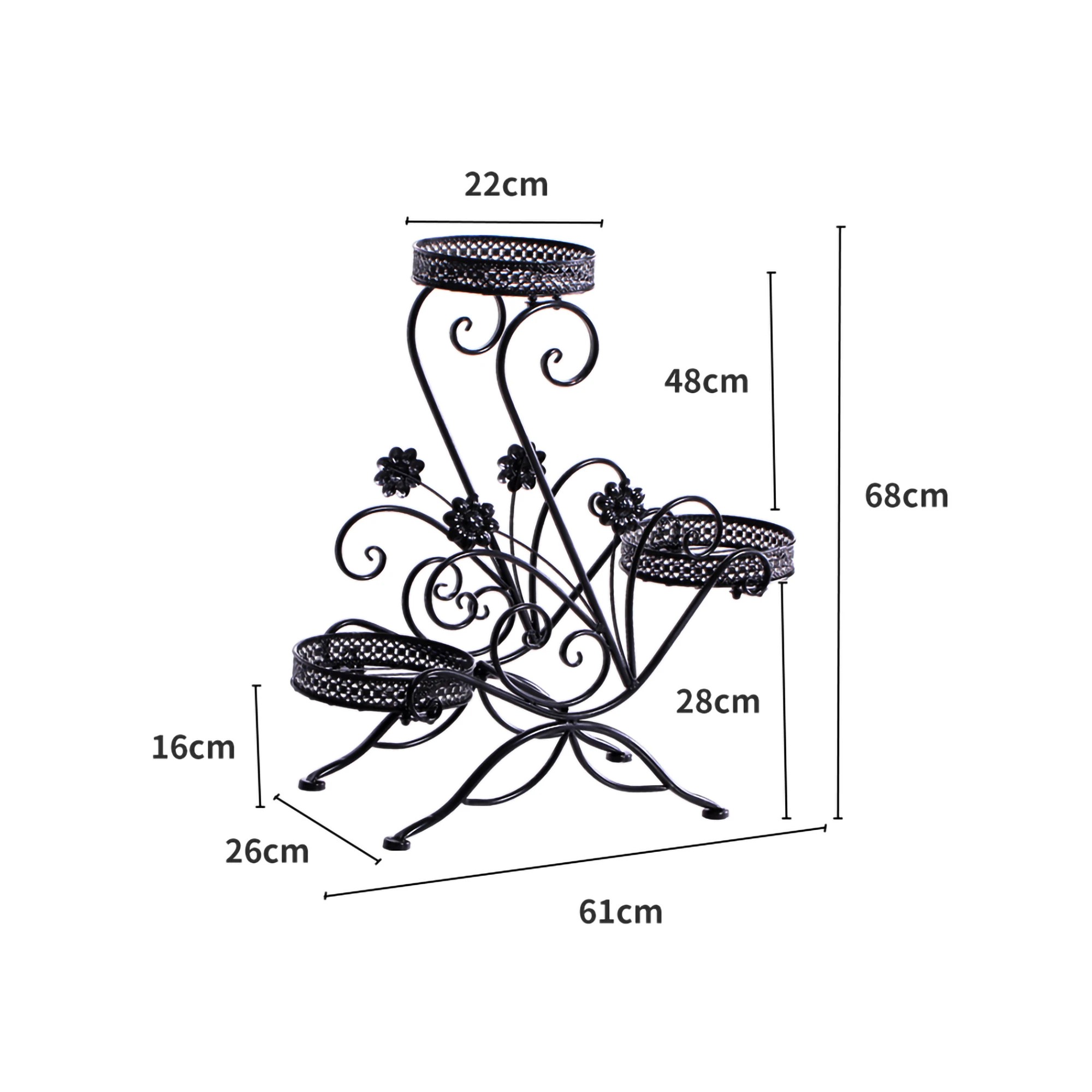 3 Levede Flower Shape Metal Plant Stand with 3 Plant Pot - Black, 3 of 6