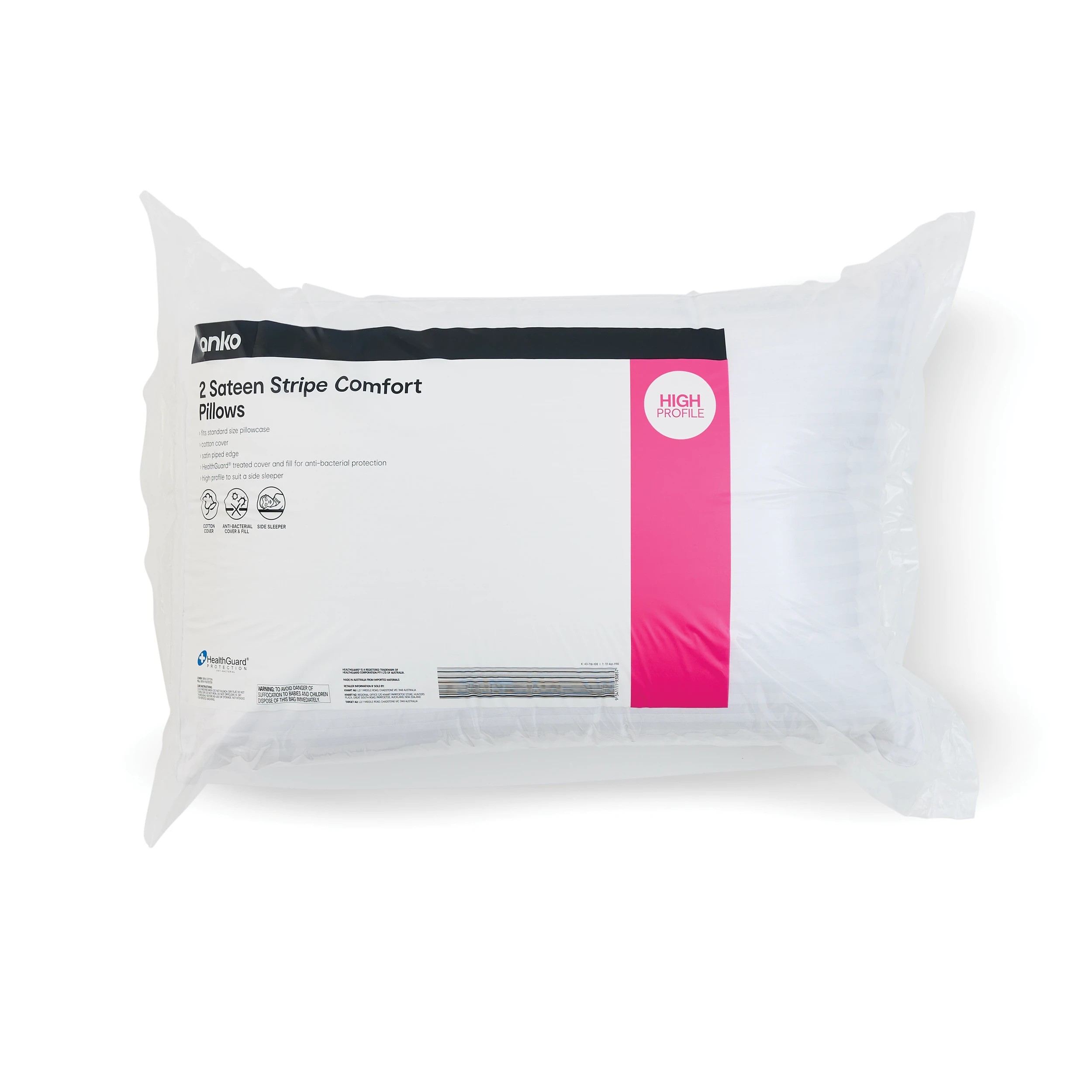 1 2 Pack Sateen Stripe Comfort Pillows - High Profile, White, 1 of 6