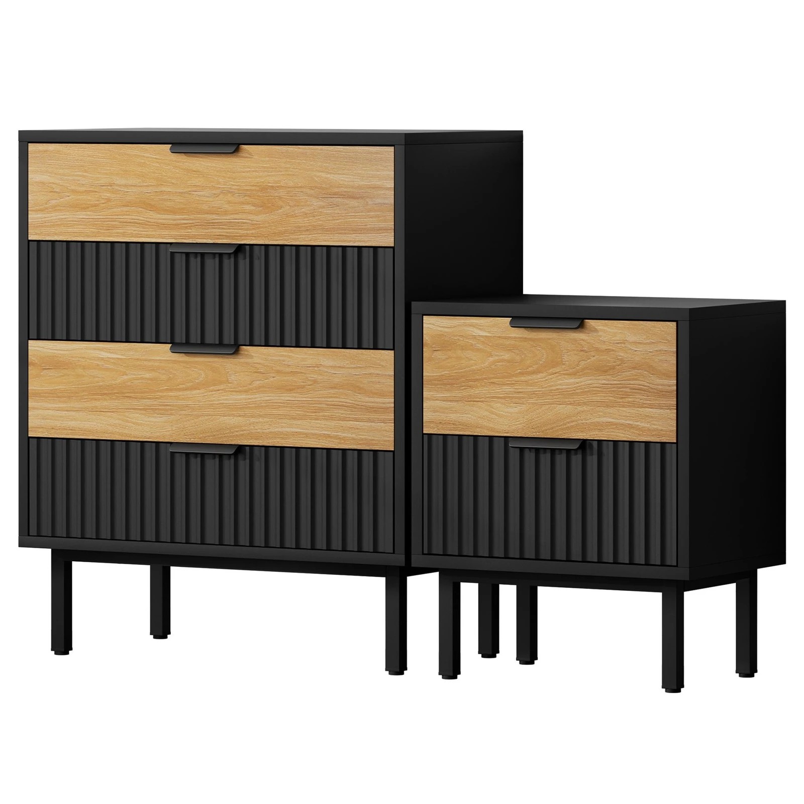 1 Alfordson 4 Chest of Drawers Bedside Table Storage Cabinet Set Dresser - Black, 1 of 10