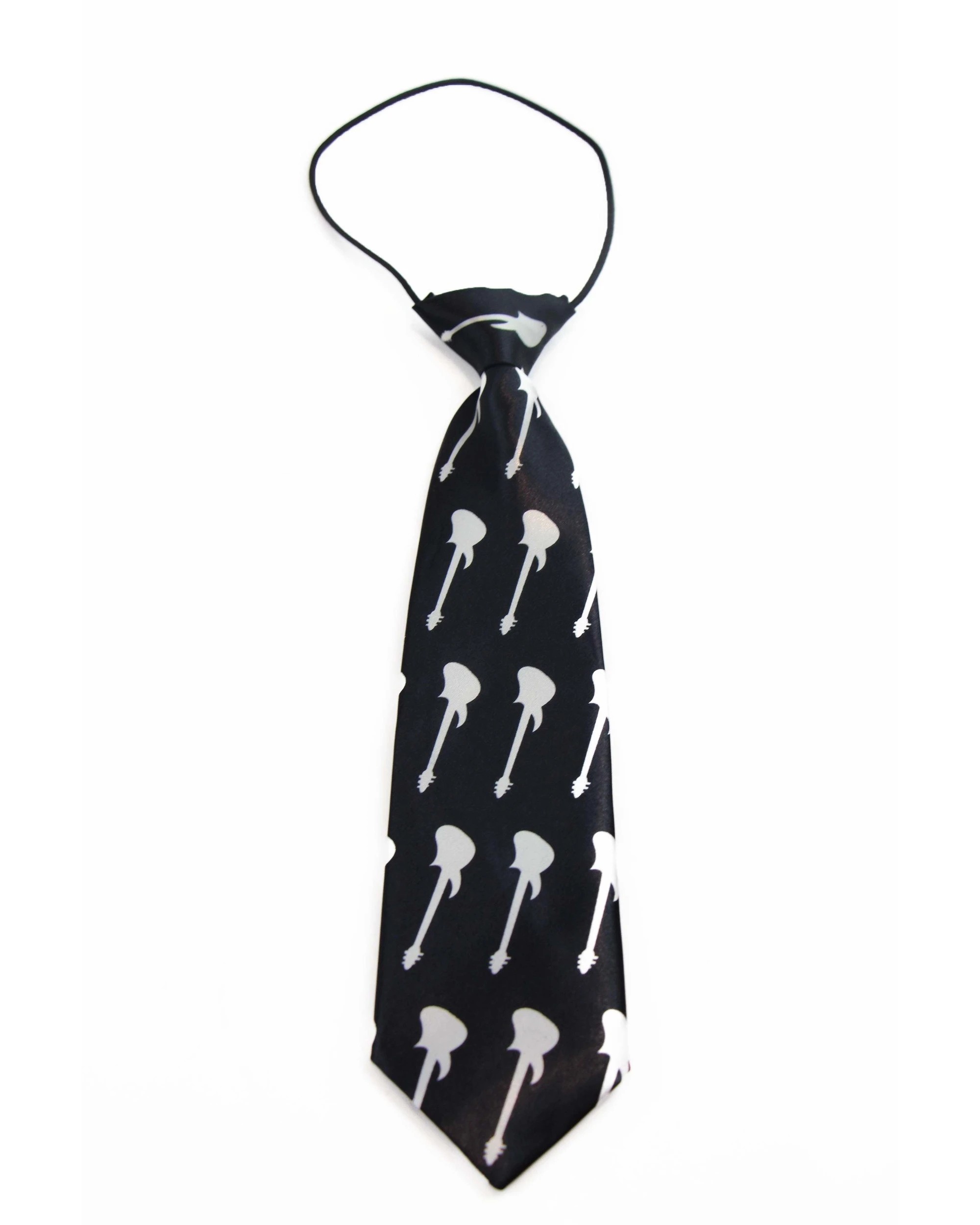 2 Zasel Kids Boys Black & White Patterned Elastic Neck Tie - Guitar - Multi, 2 of 3
