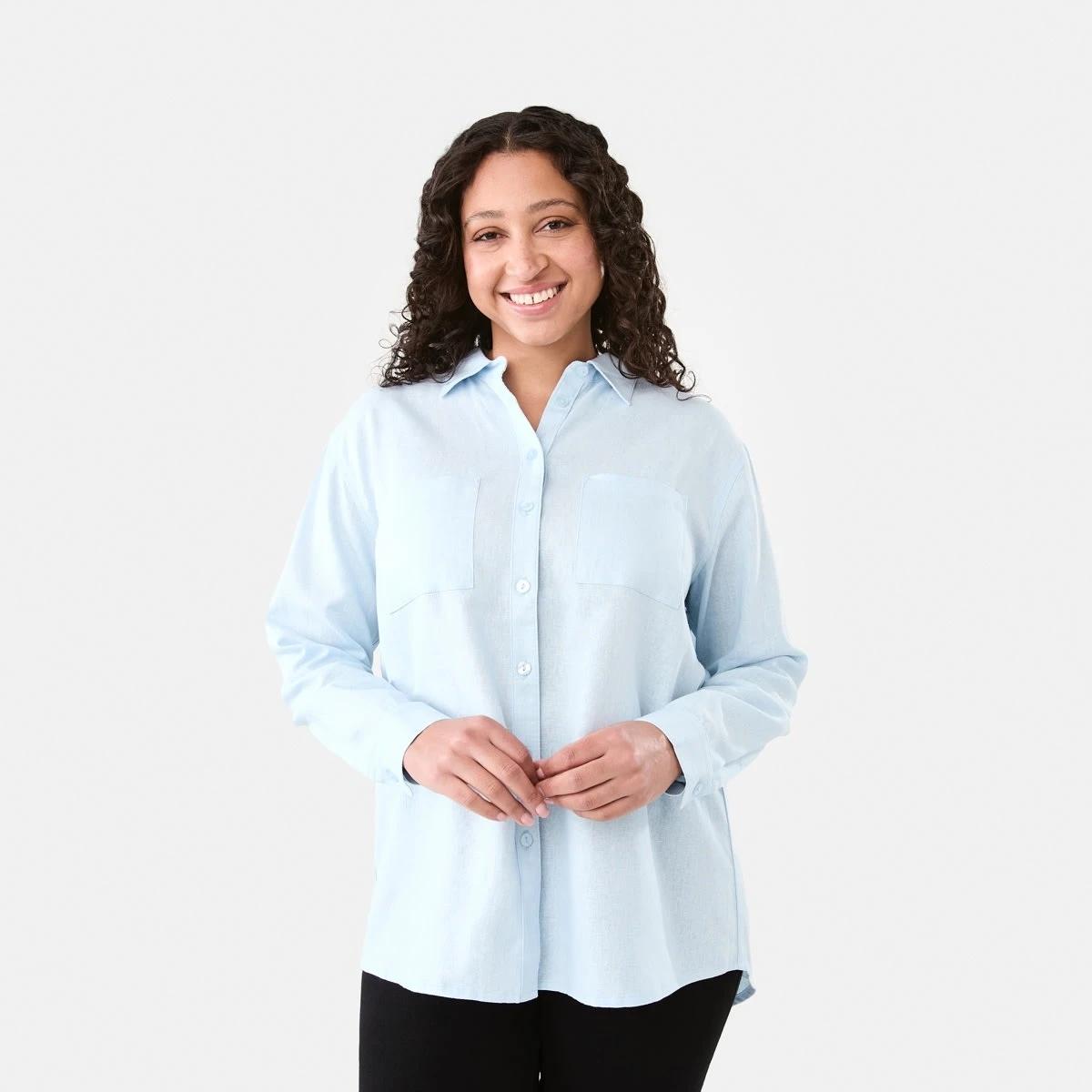 1 Long Sleeve Linen Blend Shirt Blu Bysde, 1 of 6
