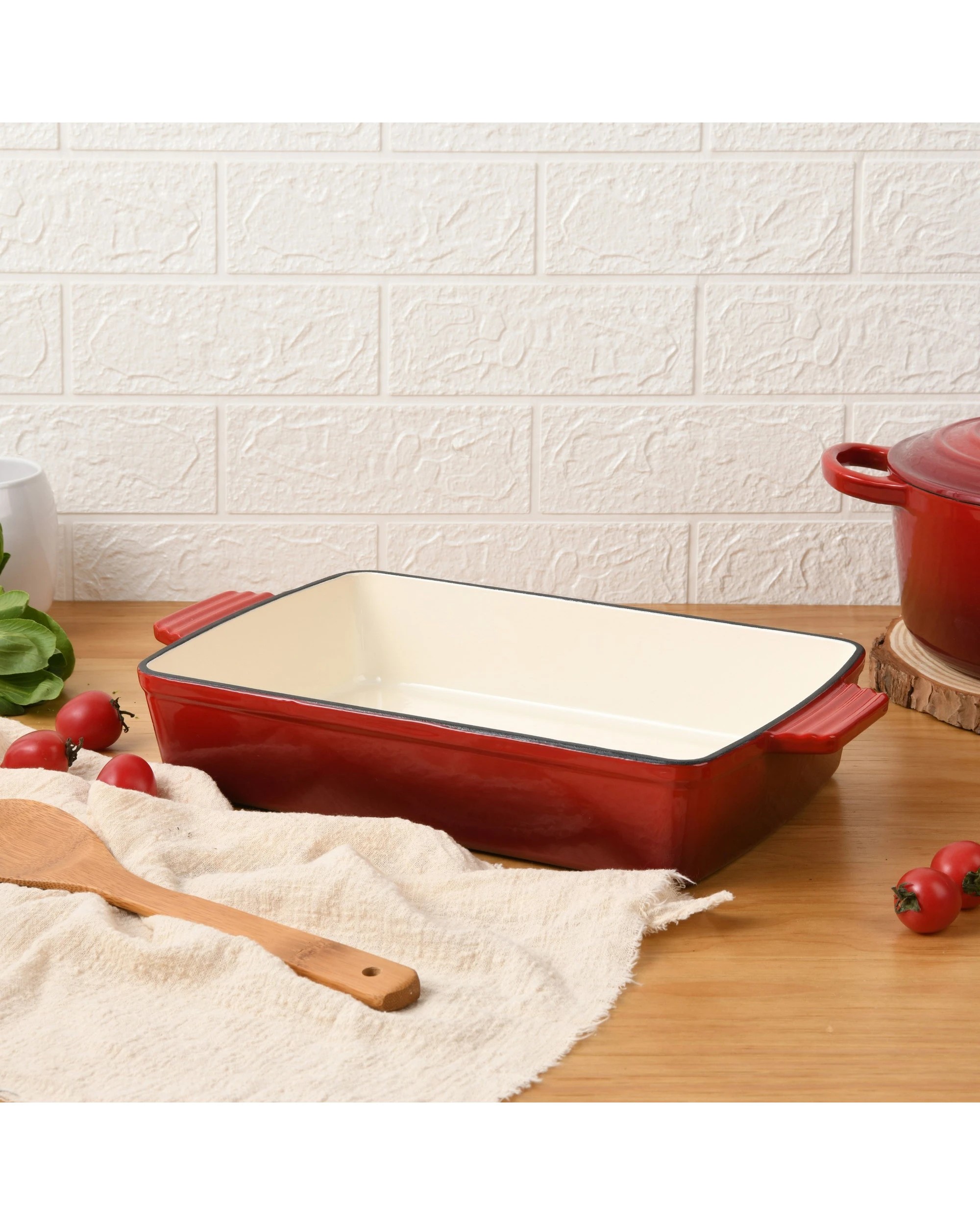 8 Gourmet Kitchen Enamelled Cast Iron Rectangular Baking Pan 33cm - Black Cherry Red, 8 of 9