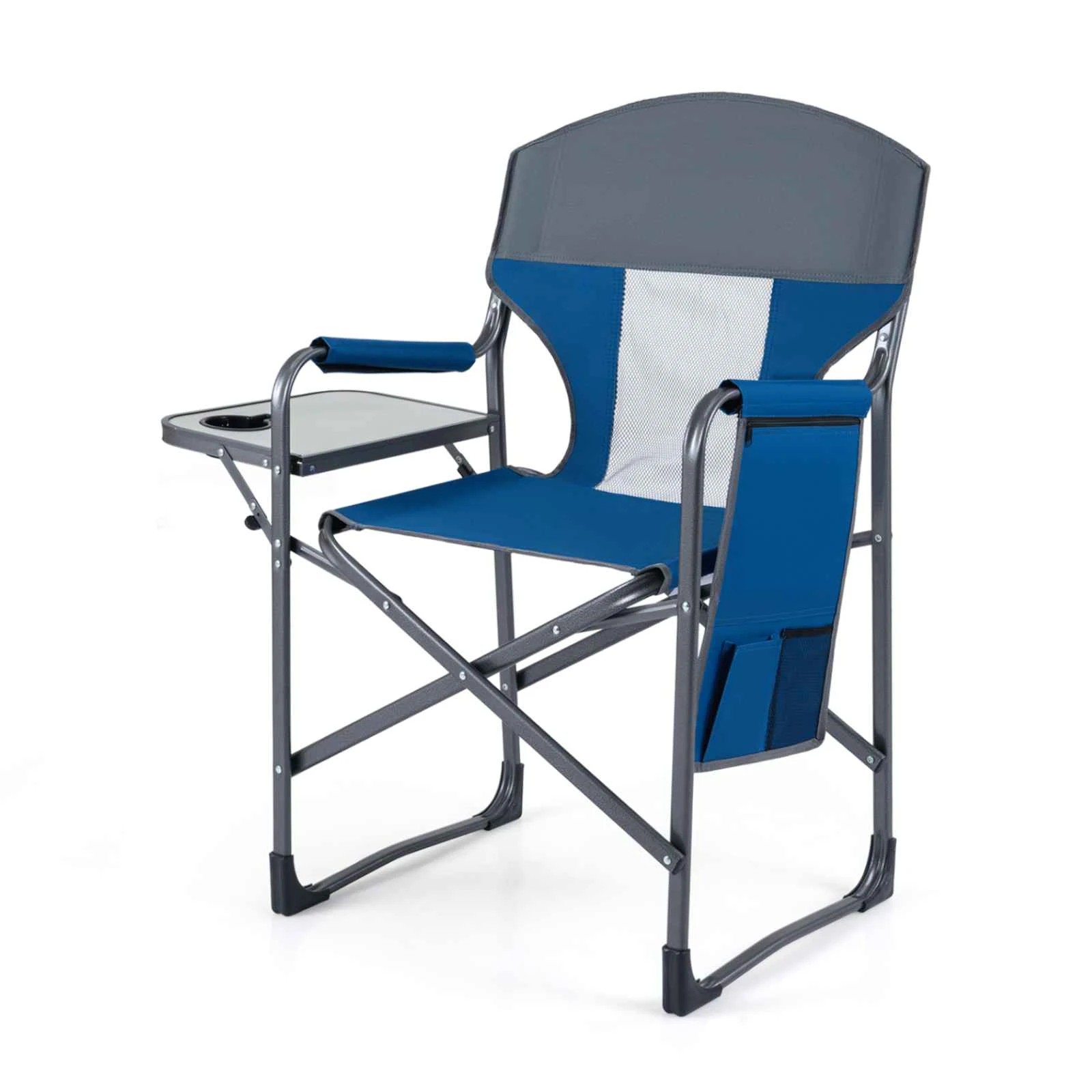 1 Costway Folding Camping Chair Oversize Padded Portable Directors Chair w/Side Table - Blue, 1 of 1