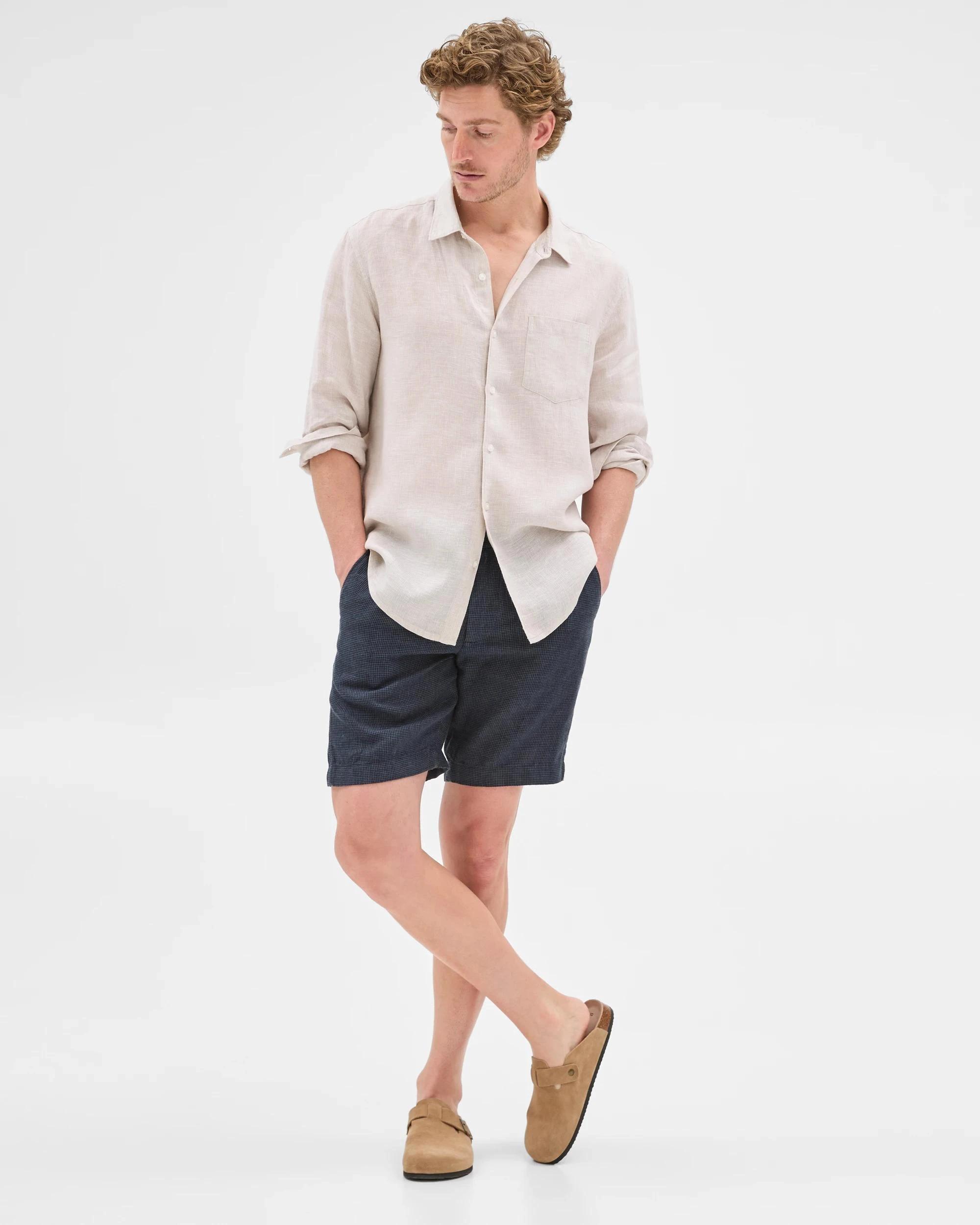 1 Target European Linen Pleated Chino Shorts NAVY, 1 of 6