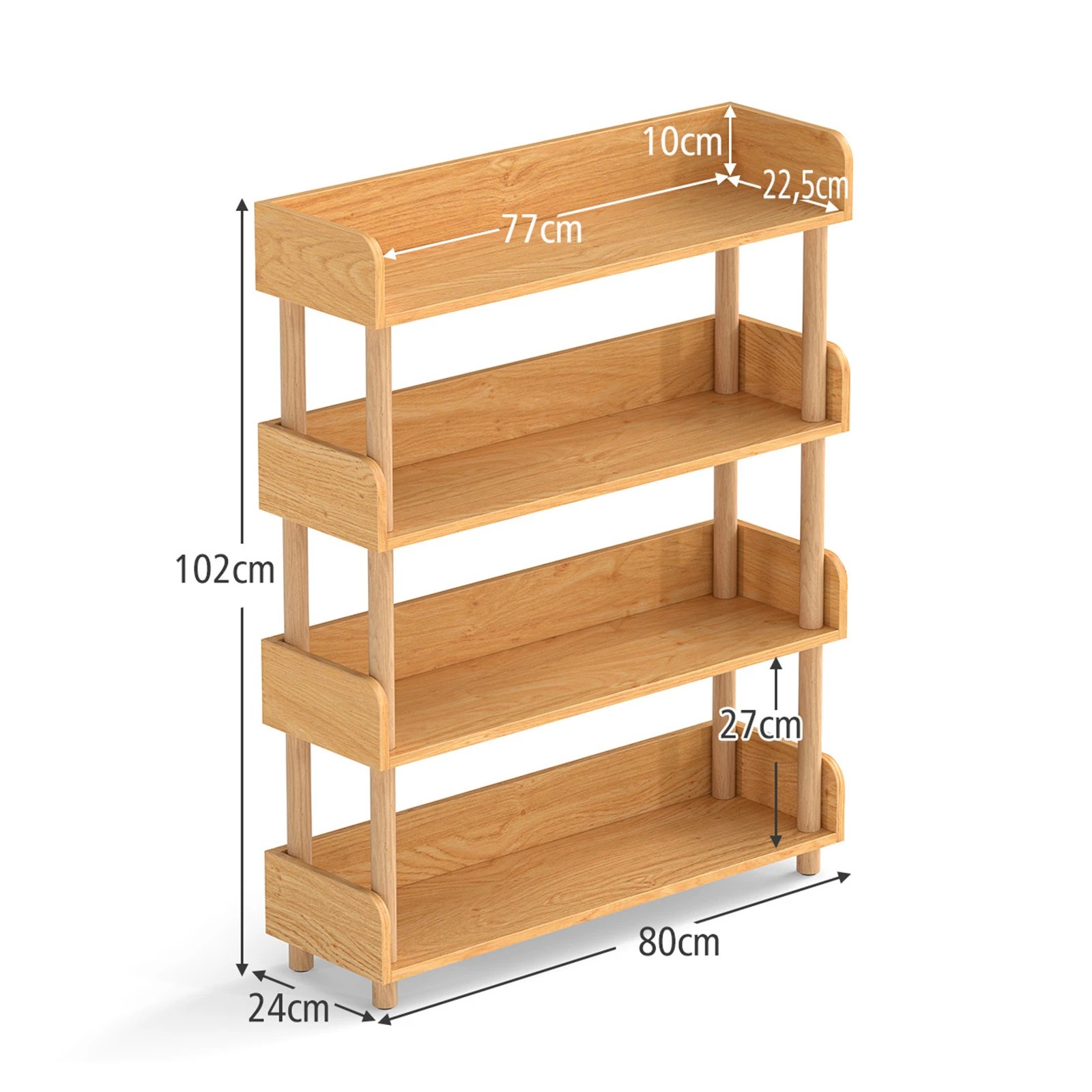 4 Costway 4Tier Wood Bookshelf Bookcase w/Elevated Guardrails Shelving Unit Storage Rack, 4 of 4