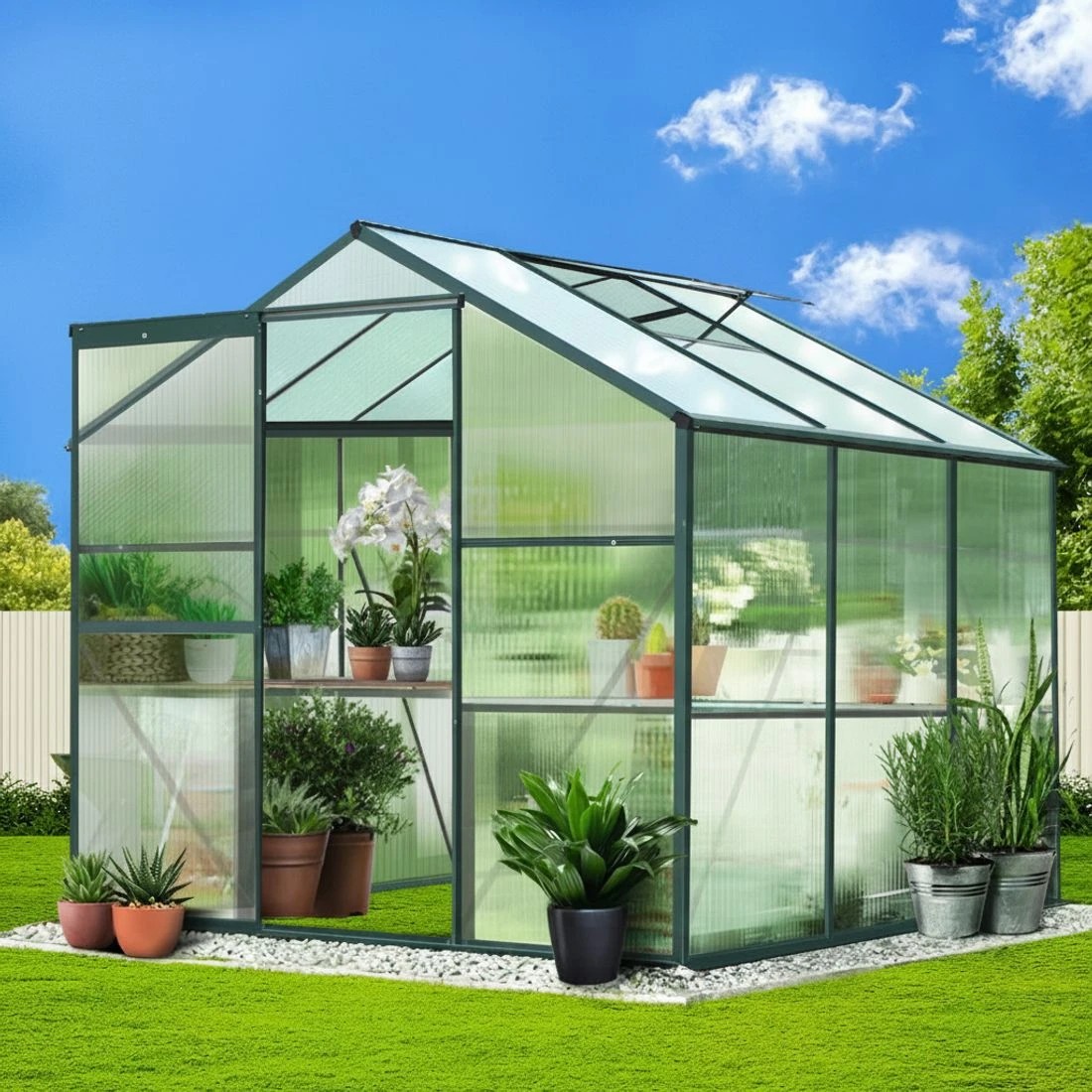 7 Green Fingers Greenhouse Aluminium Polycarbonate Green House Garden Shed - Green, 7 of 7