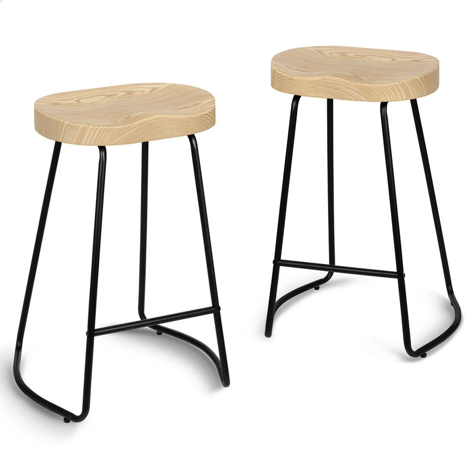 1 Alfordson 2x Bar Stools 65cm Tractor Kitchen Wooden Vintage Chair - Natural, 1 of 10