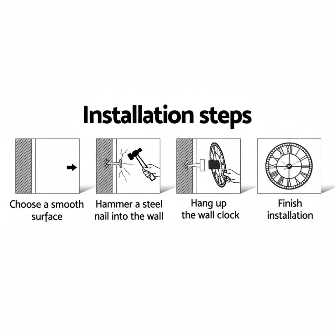 5 Artiss 60cm Wall Clock Large Roman Numerals Metal - Black, 5 of 6