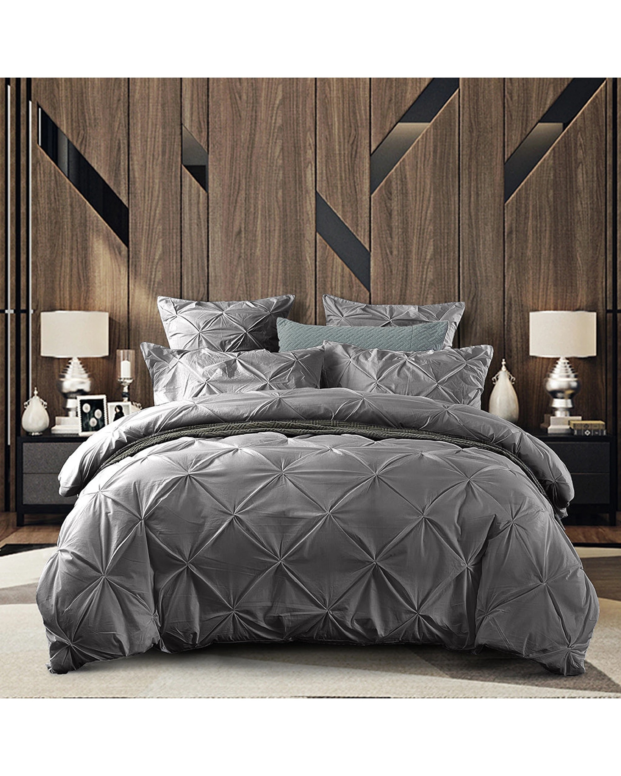 2 Cotton More 100% Cotton Diamond Pinch Pleated Pintuck Doona Quilt Cover Single Steel - Grey, 2 of 7