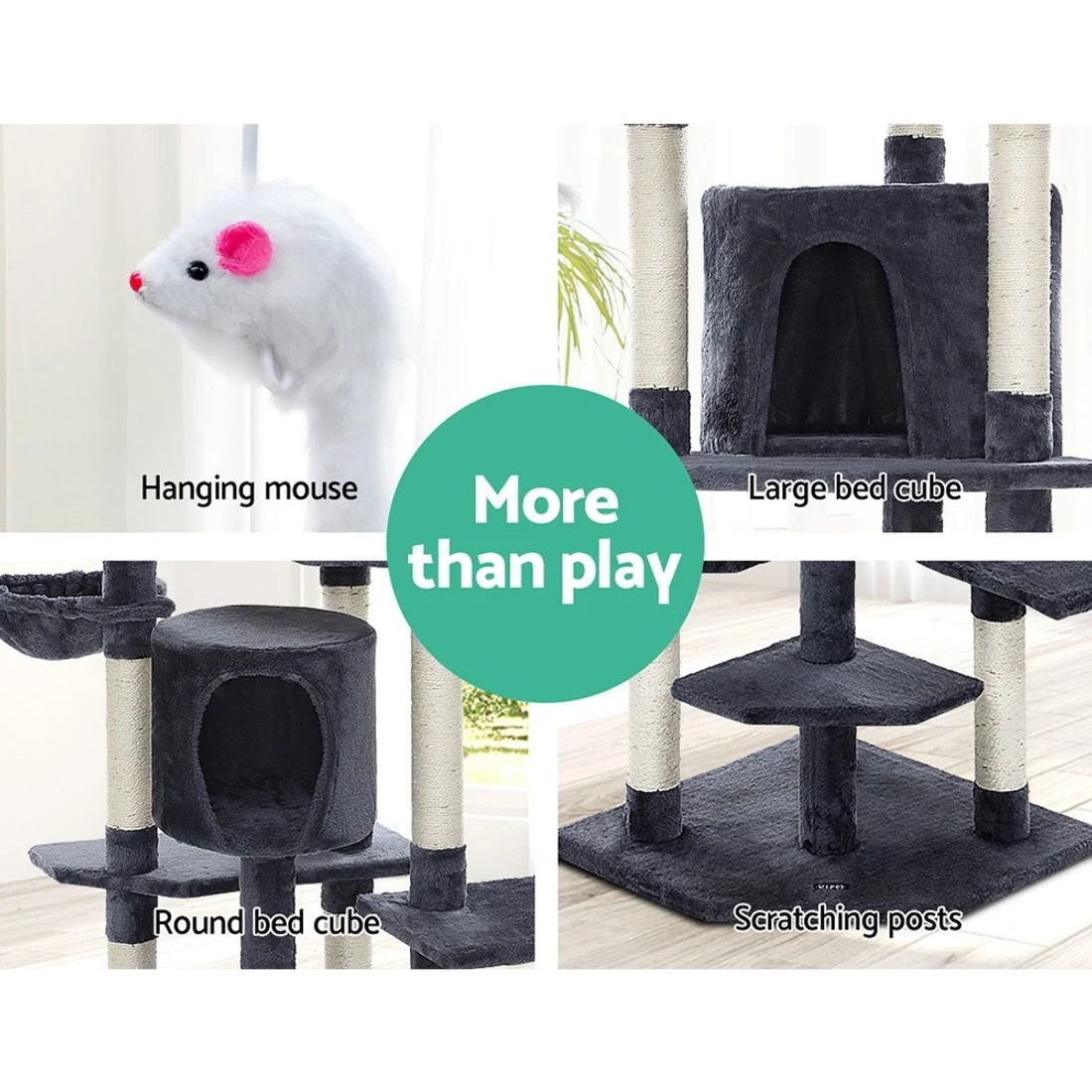8 i.Pet Cat Tree 203cm Tower Scratching Post Scratcher Condo Trees House Bed - Grey, 8 of 8