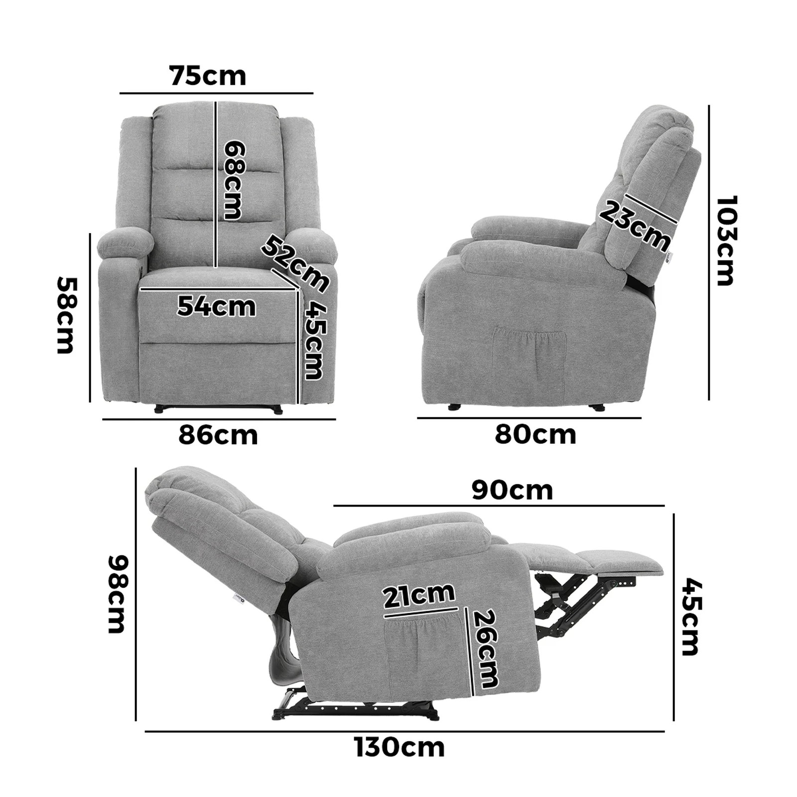 7 Oikiture Recliner Chair With Side Pocket Polyester
 - Grey, 7 of 7