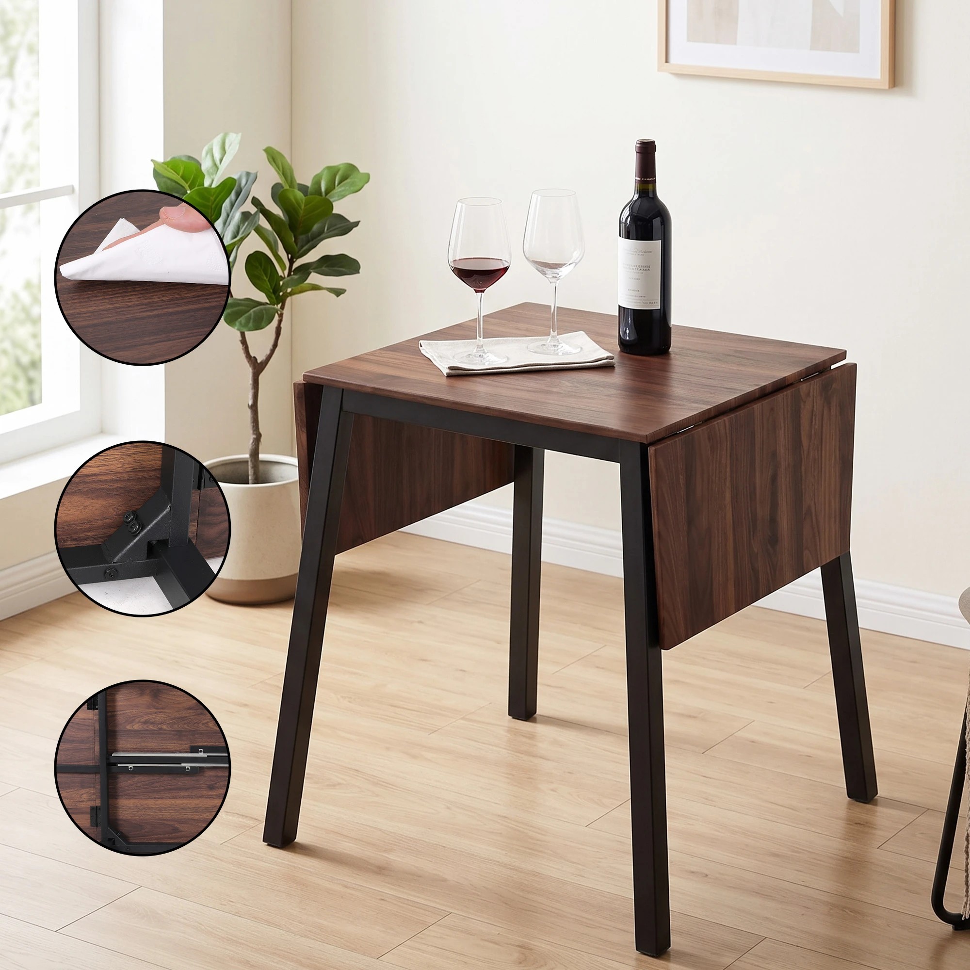 5 Artiss Dining Table and Chairs Set 5pcs with Extendable 60-120cm Drop-Leaf Table - Multi, 5 of 9