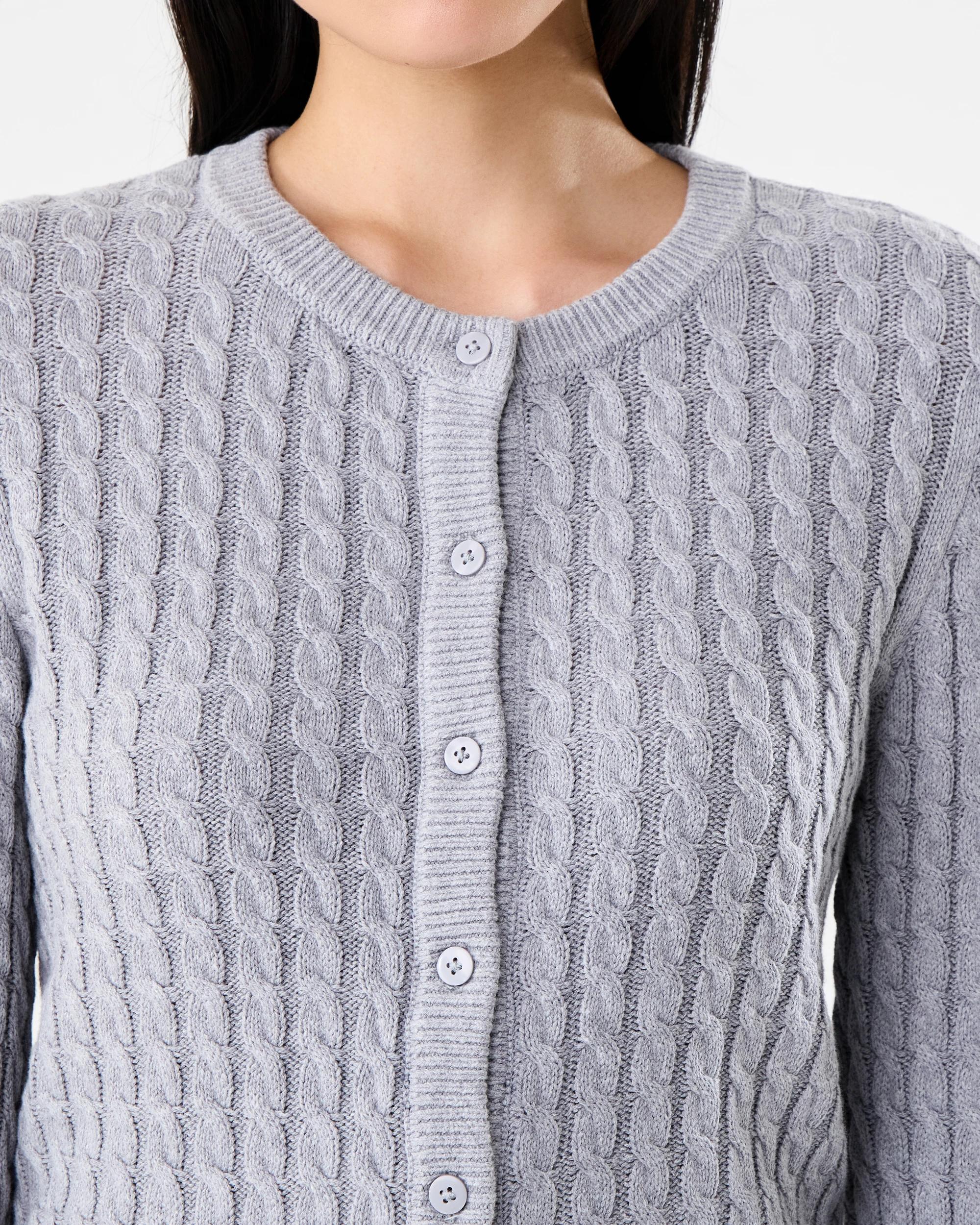 5 Long Sleeve Lightweight Cable Cardigan Grey Marle, 5 of 7