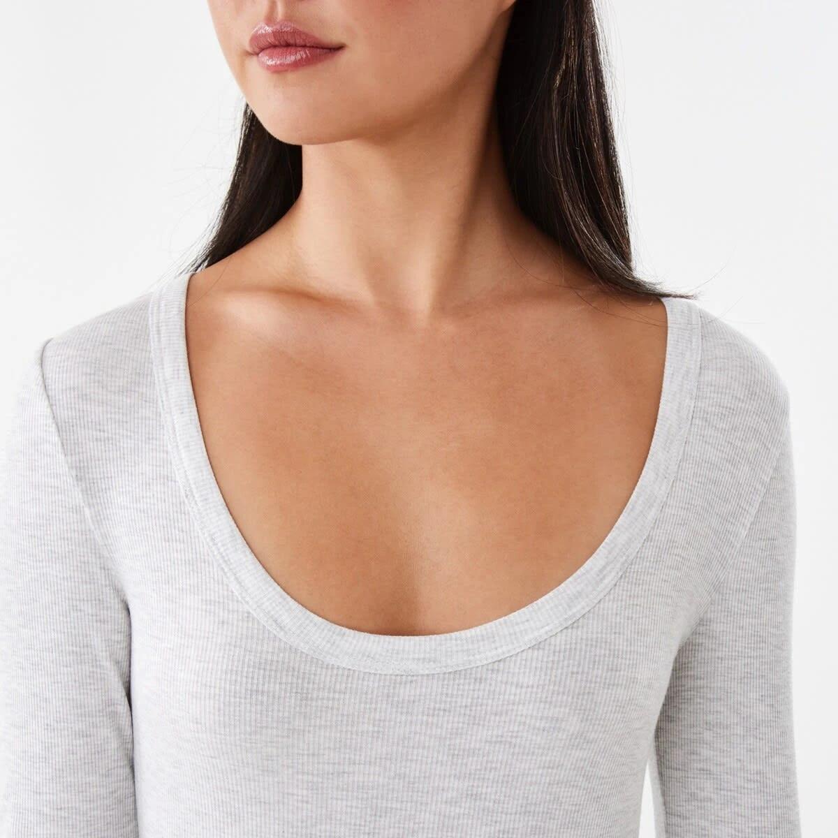 5 Long Sleeve Rib Scoop T-shirt Wht Marle, 5 of 5