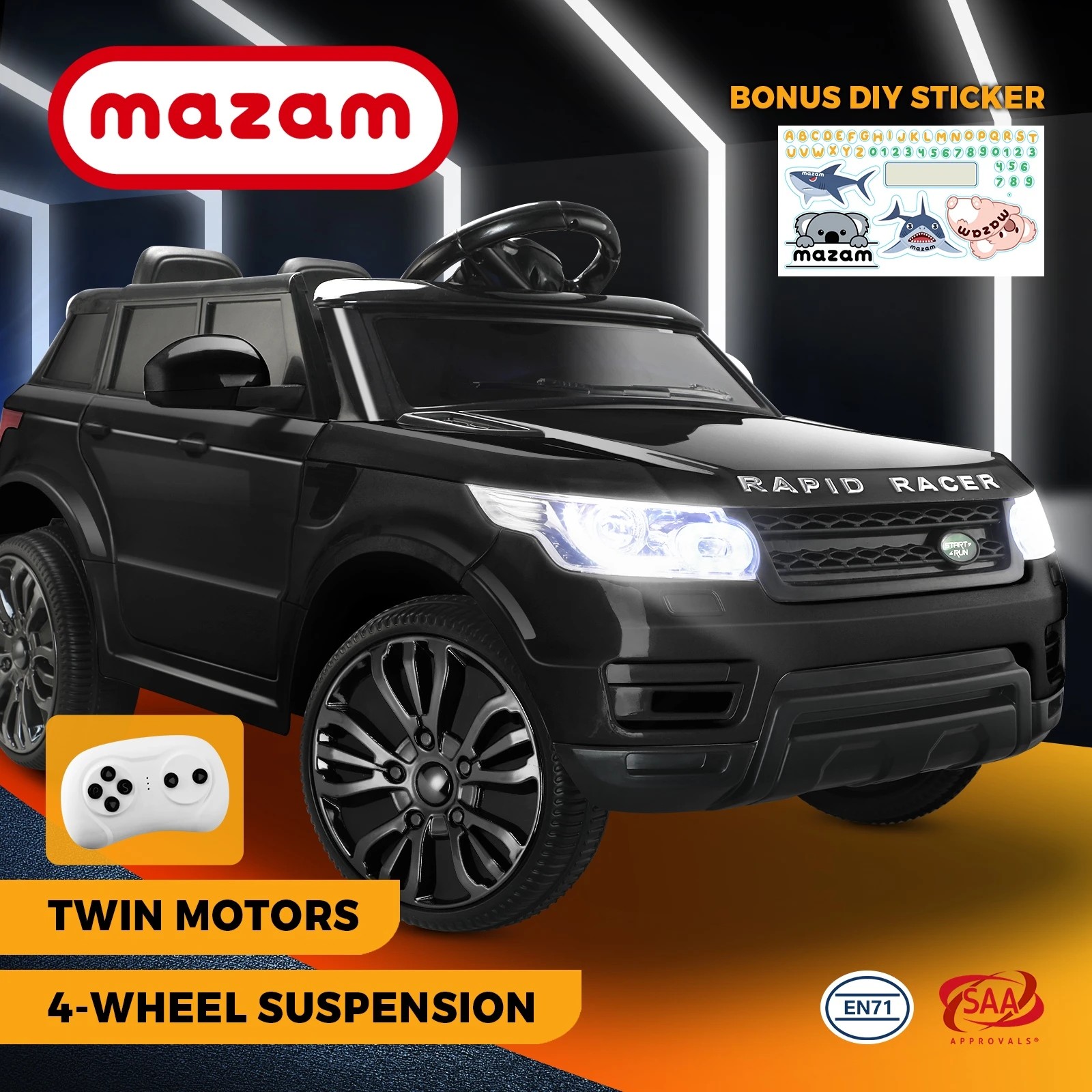 2 Mazam Ride On Car Electric Vehicle Toy Remote Cars Kids Gift Mp3 Led Light 12v
 - Black, 2 of 10
