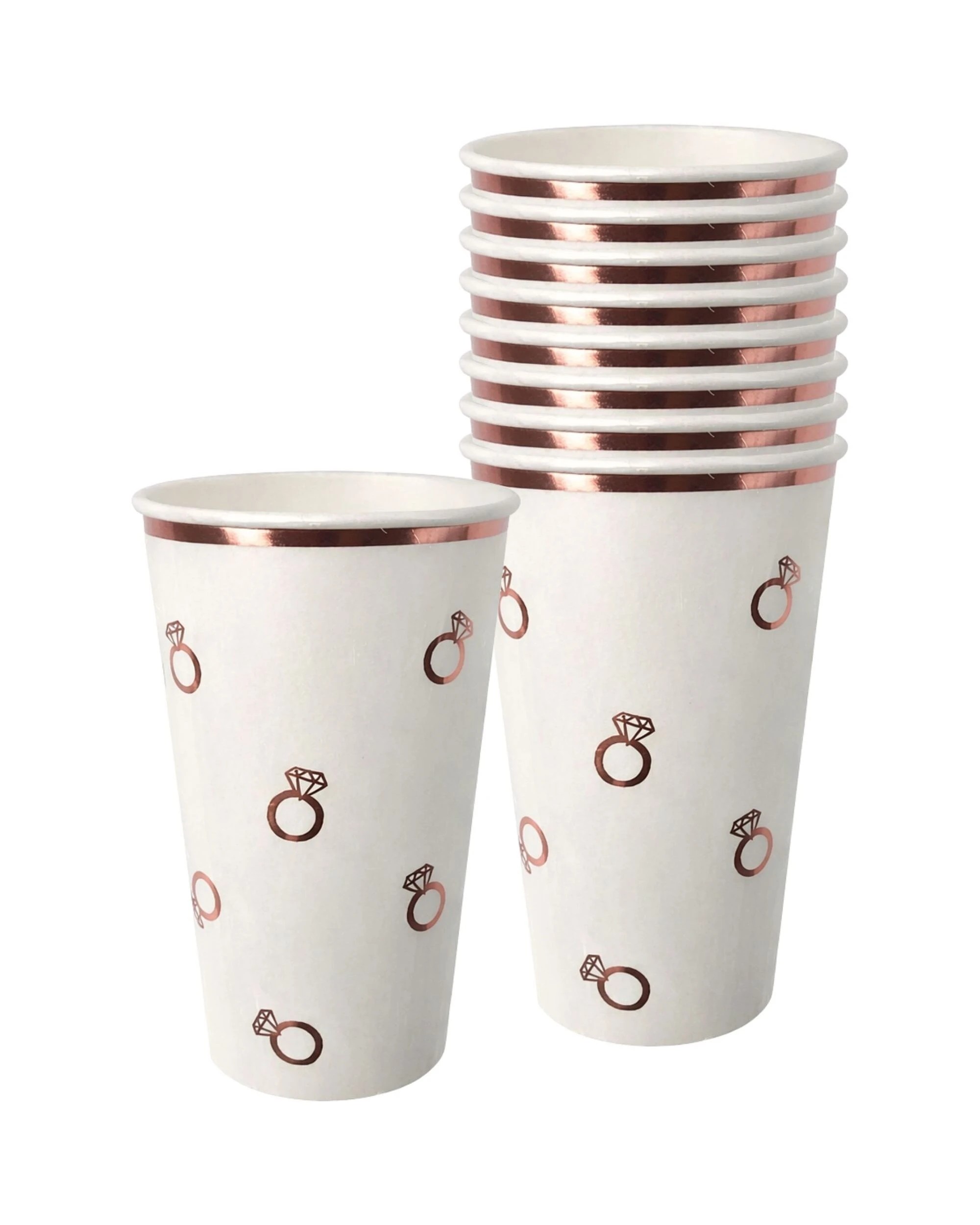 1 Party Maker Rose Diamond Ring Bridal Shower Paper Cups 473ml Pack of 8 - Gold, 1 of 3