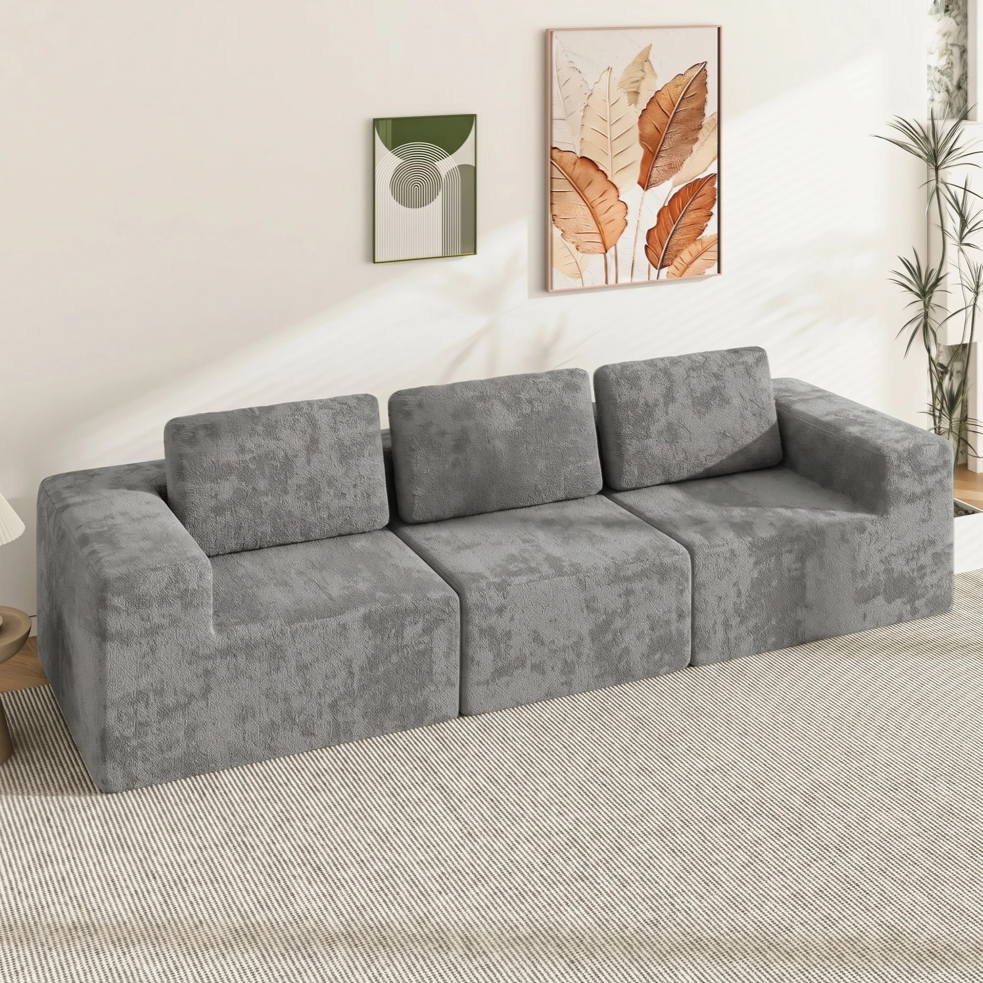 2 Advwin 265cm 3 Seater Sofa Chenille Fabric Modern Modular Sectional Couch No Assembly Foam Modular Sofa, 2 of 7