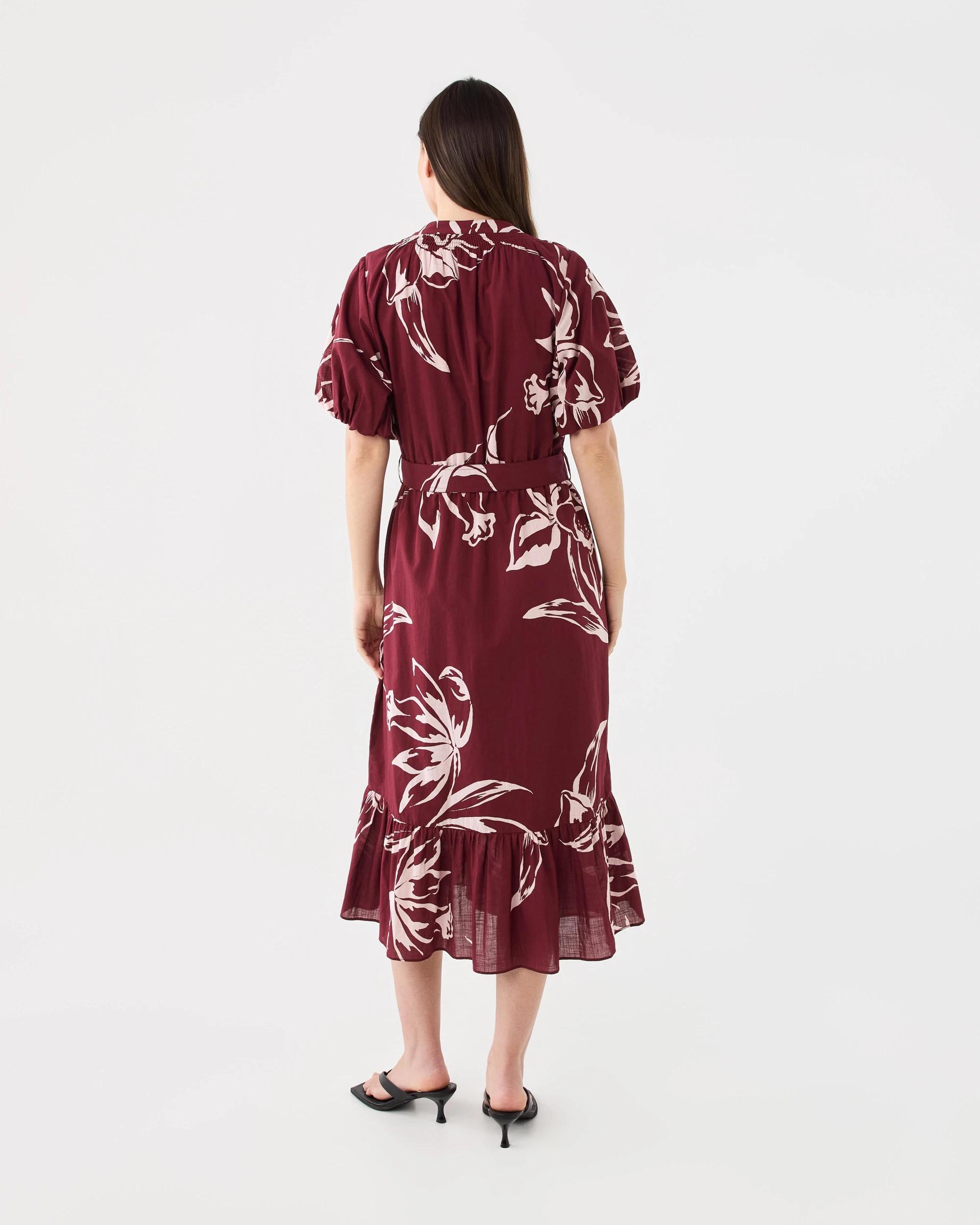 3 Short Sleeve Woven Belted Midi Dress Flrl Cran, 3 of 8