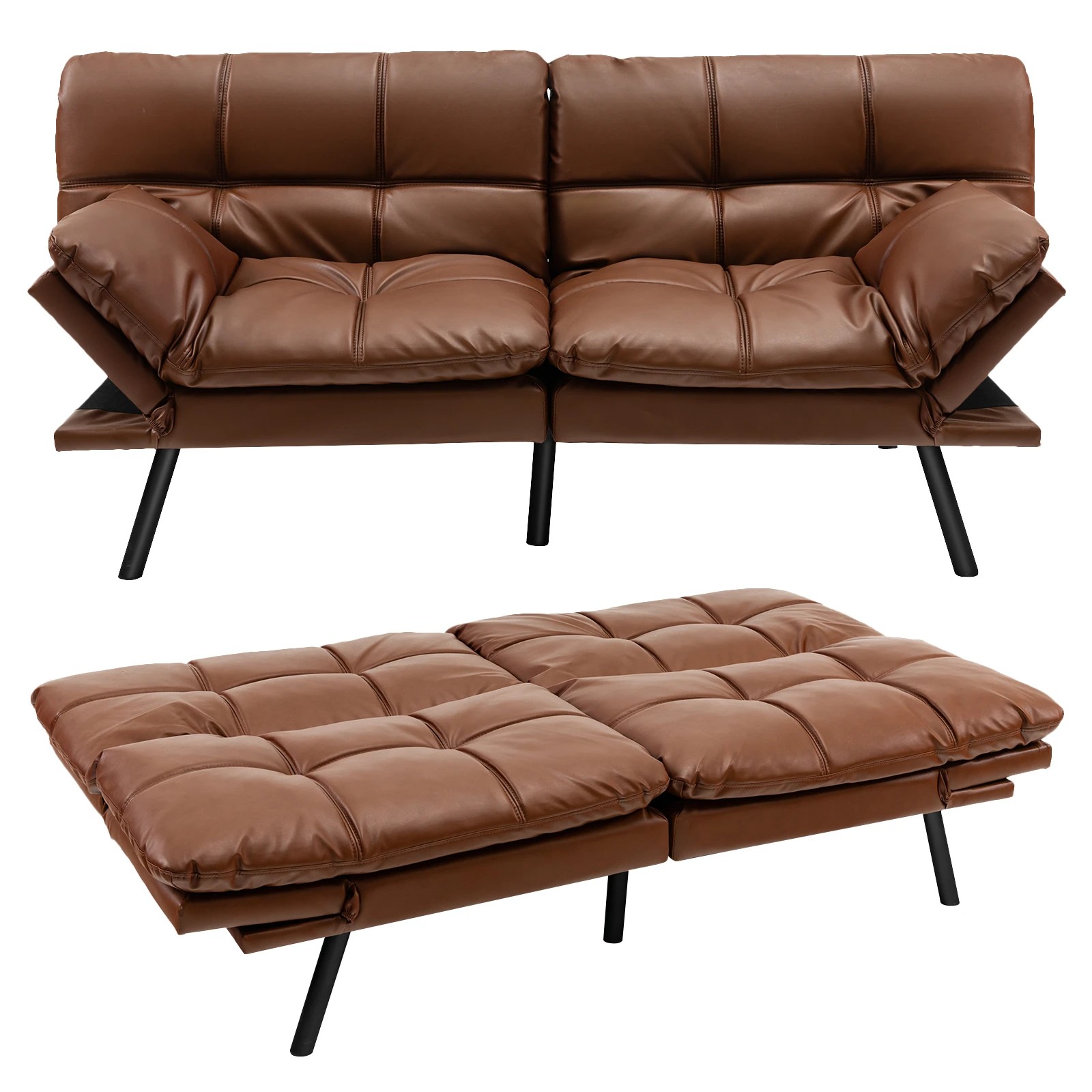 1 Costway Memory Foam Couch PU Leather Recliner Chair w/Adjustable Backrest & Armrest - Brown, 1 of 1