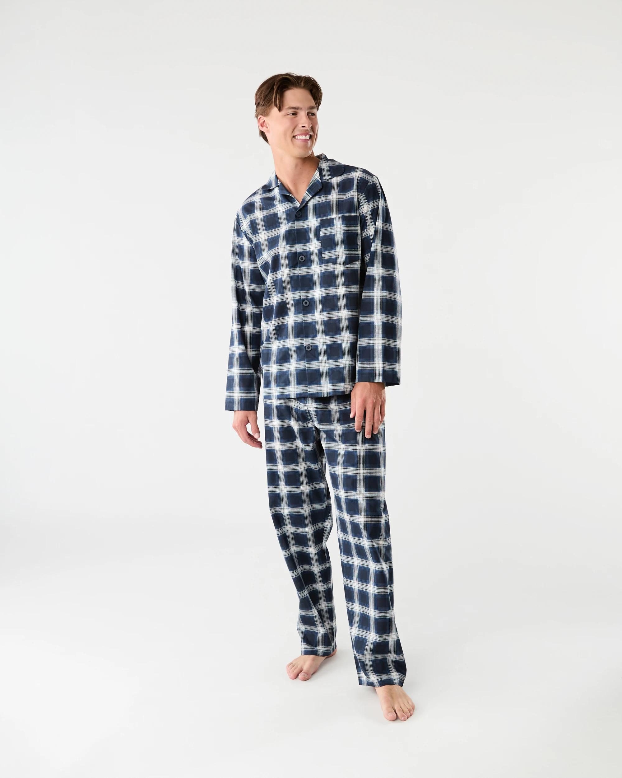 1 Long Leg Woven Pyjama Set Blu Check, 1 of 8