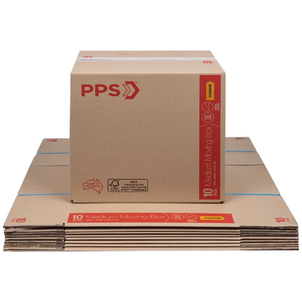 1 PPS Moving Boxes Medium 406 x 298 x 431mm 10 Pack, 1 of 4
