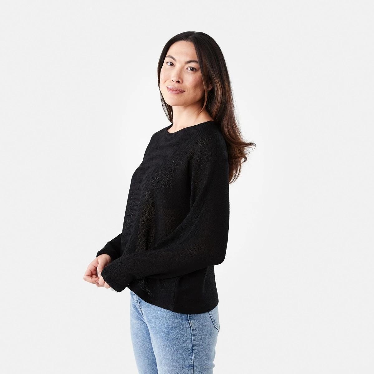 2 Open Knit Batwing Sleeve Jumper Black, 2 of 5