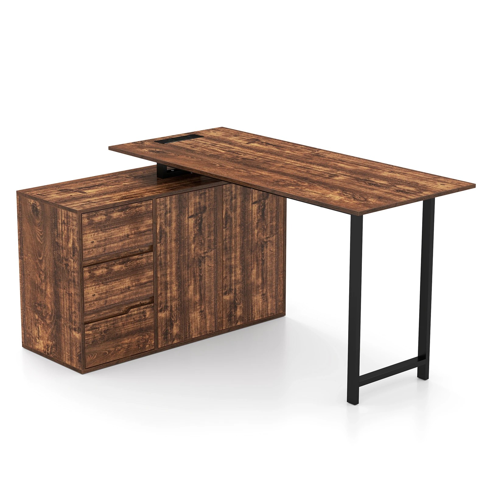 1 Costway Industrial L-Shaped Computer Desk Reversible Study Table w/Charging Station, 1 of 4