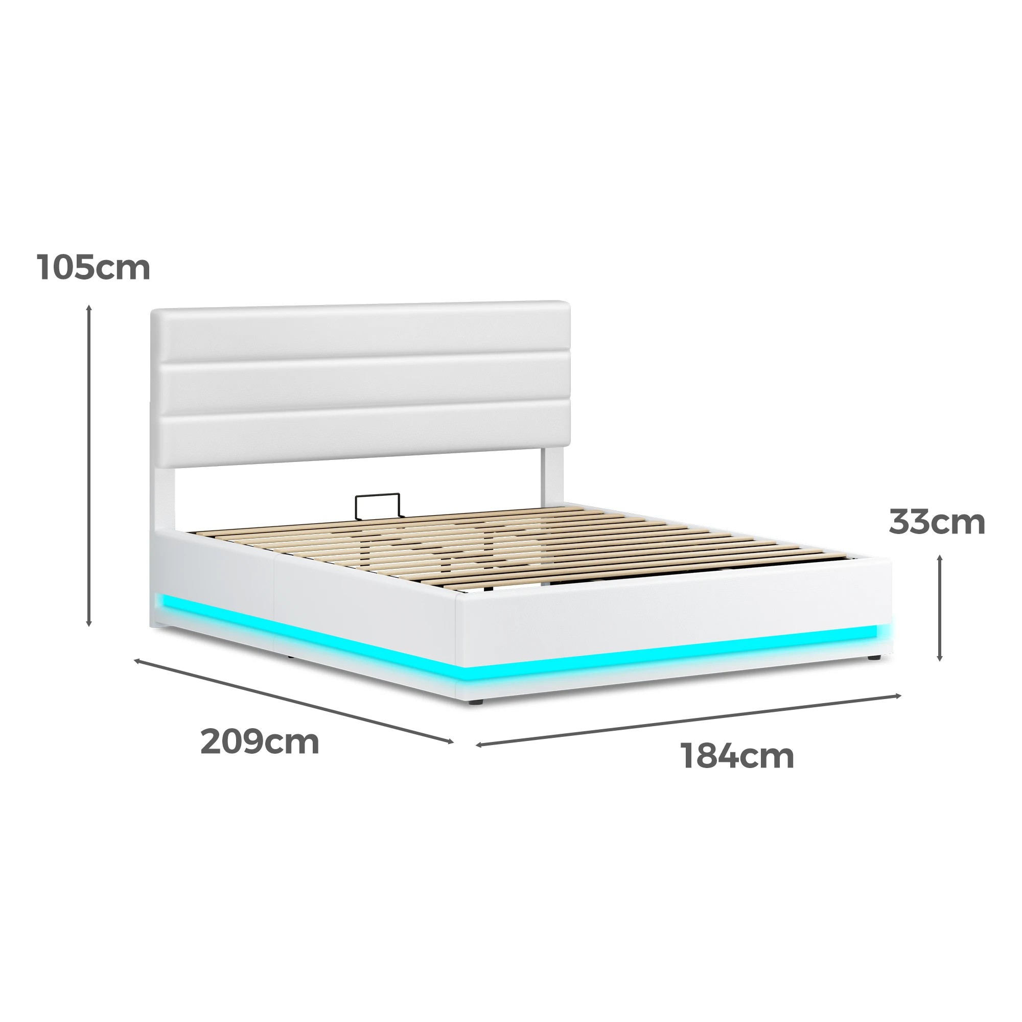 3 Alfordson Bed Frame King Size LED Gas Lift Platform Base Storage - White, 3 of 9