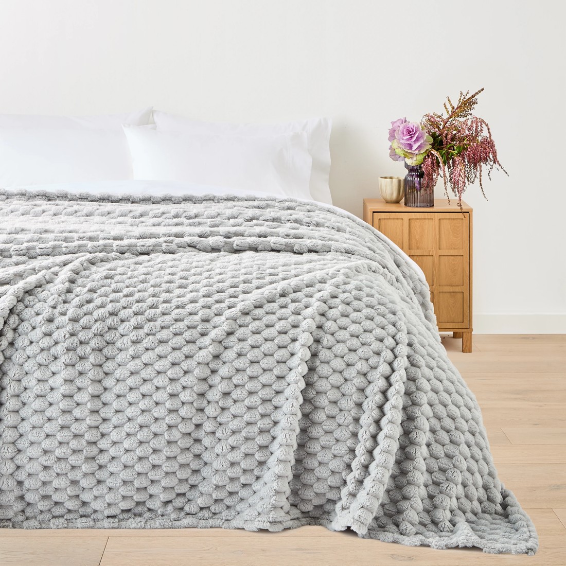 1 Plush Jacquard Blanket - Queen/King Bed, Grey, 1 of 6