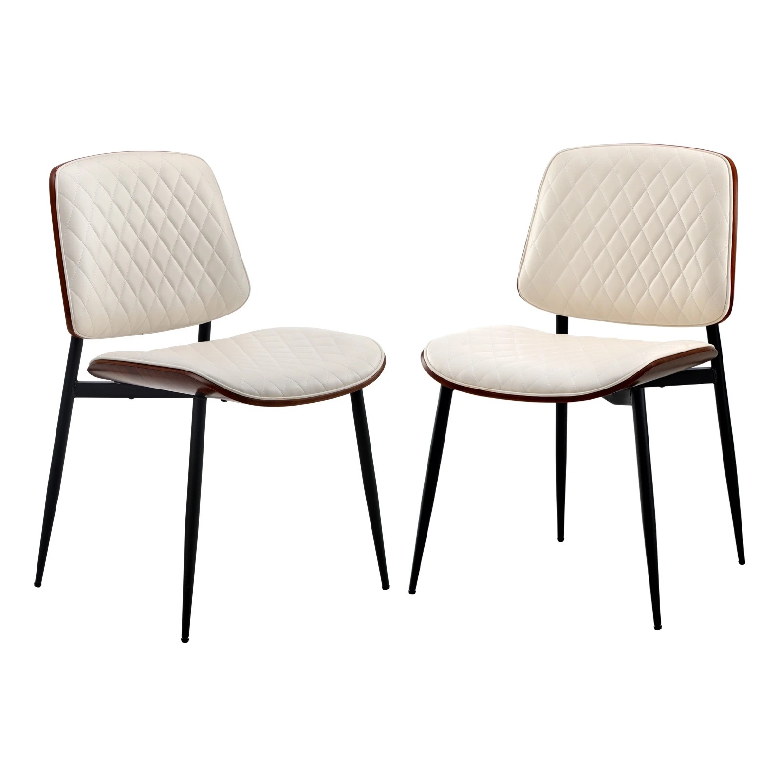 1 Oikiture 2x Dining Chairs Retro Faux Leather Solid Beech Wood Metal Legs
 - White, 1 of 10
