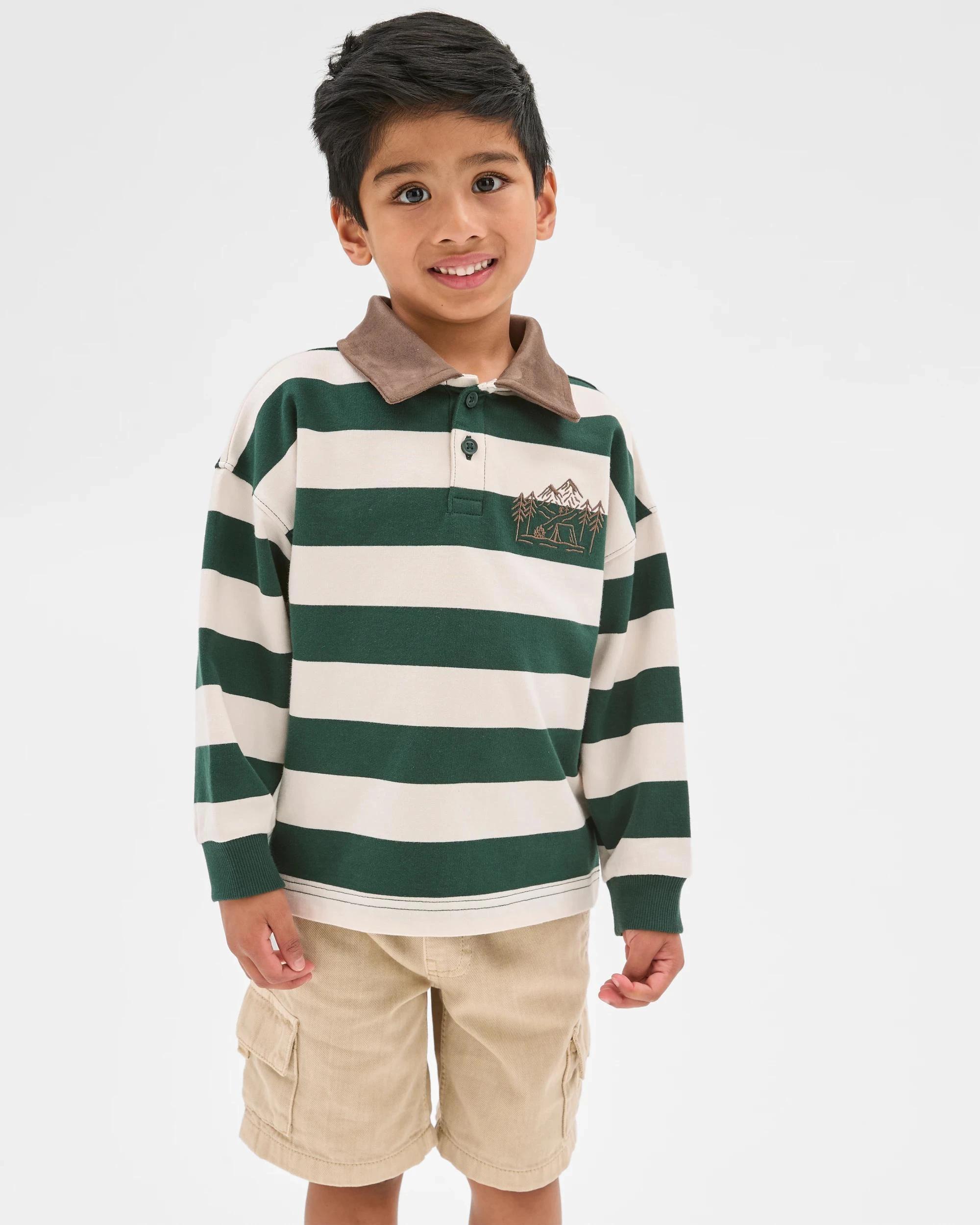1 Target Kids Australian Cotton Rugby Top GREEN STRIPE, 1 of 8