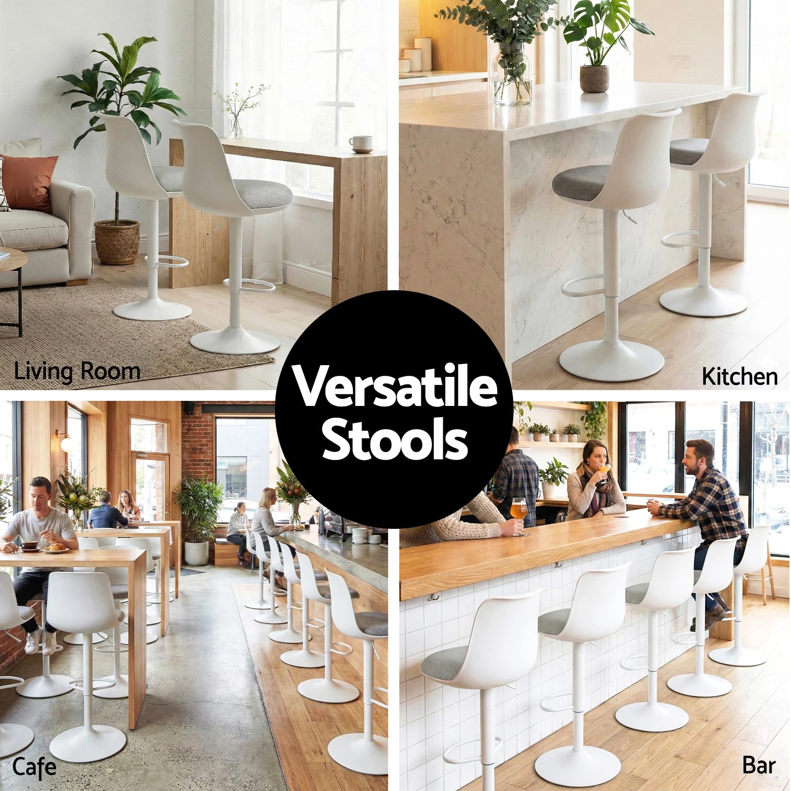 5 Artiss 2x Bar Stools Kitchen Swivel Gas Lift Counter Dining Chair Curved - White, 5 of 7