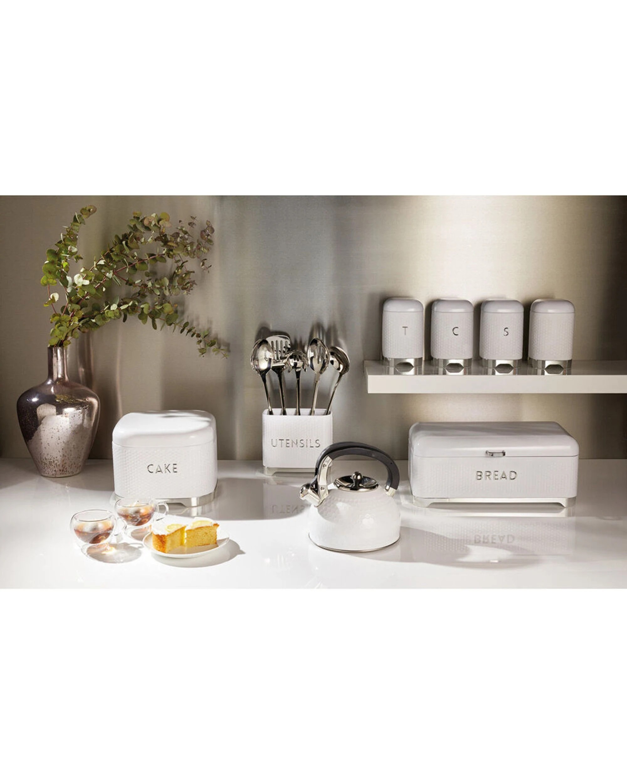 6 Kitchen 2pc Craft Lovello Retro Tea Canister Sugar Jar ComboTextured Finish Carbon Steel - White, 6 of 7