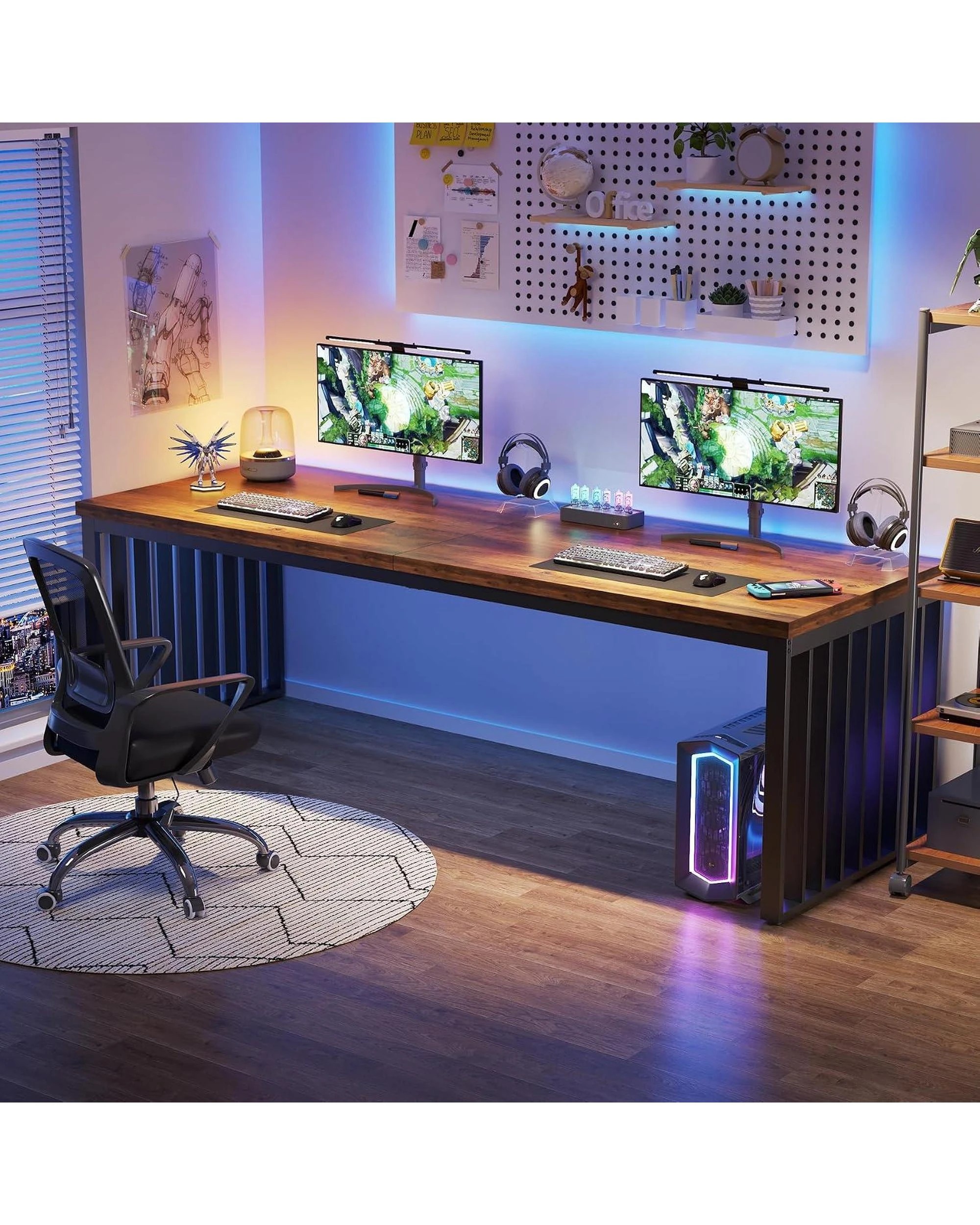 OAKORY 180cm Office Desk, Two Person Computer Workstation Metal Frame ...