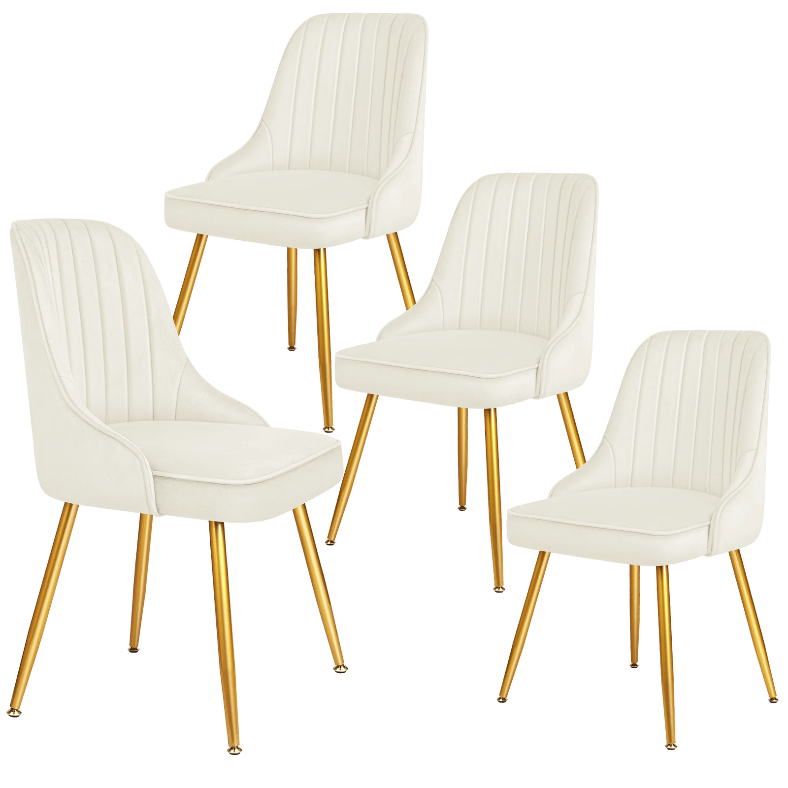 1 Alfordson 4x Dining Chairs Kitchen Accent Lounge Padded Tufted Seat Velvet - Beige, 1 of 8