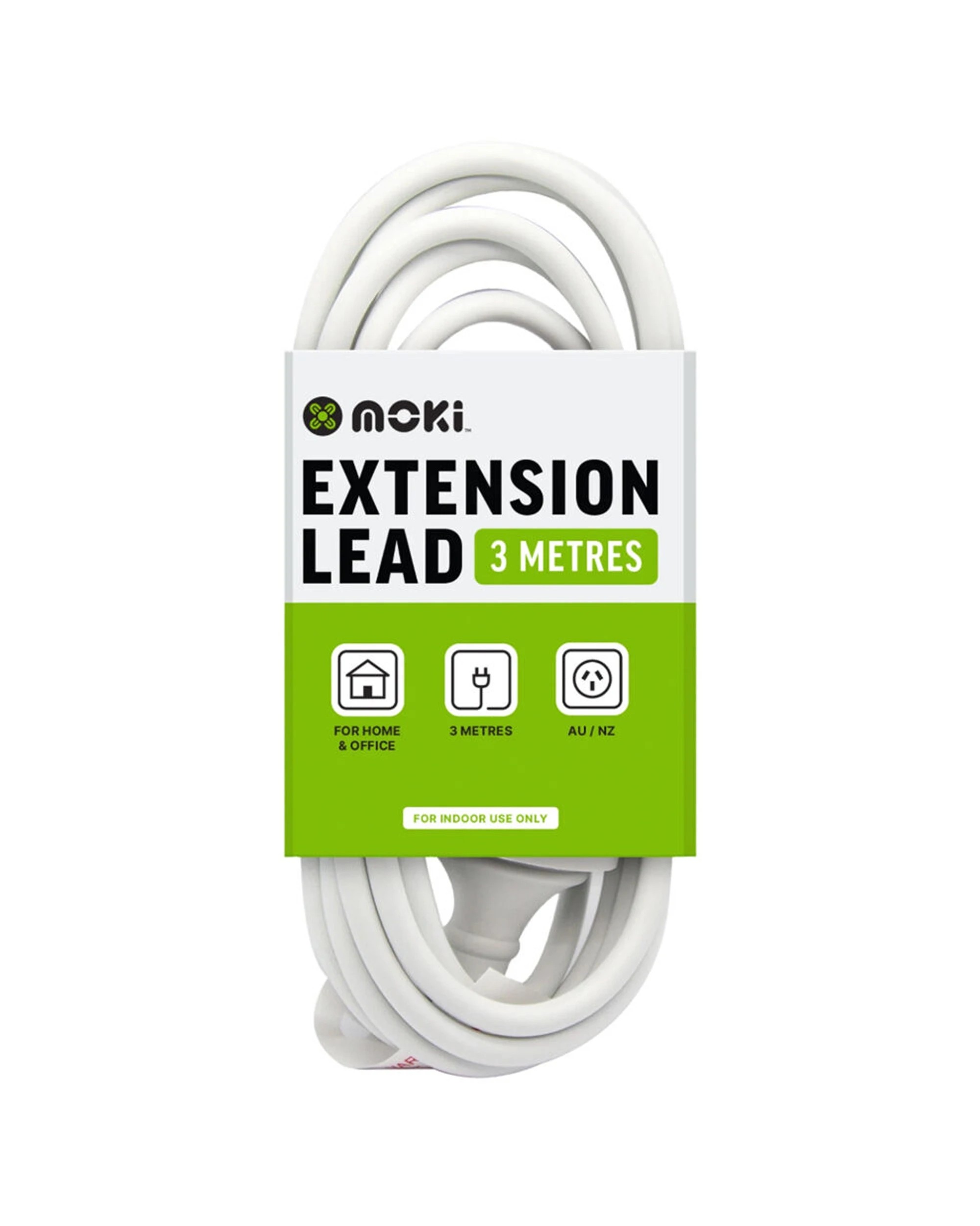1 Moki Electrical Extension Lead Cable 3m Power Cord AU NZ Socket - White, 1 of 2
