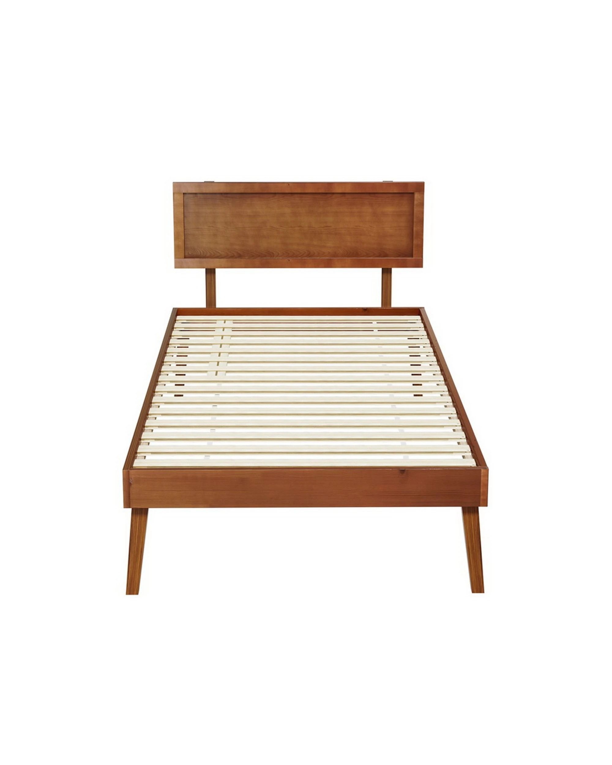 3 Artiss Bed Frame Single Size Wooden Bed Base Walnut SPLAY - Brown, 3 of 5