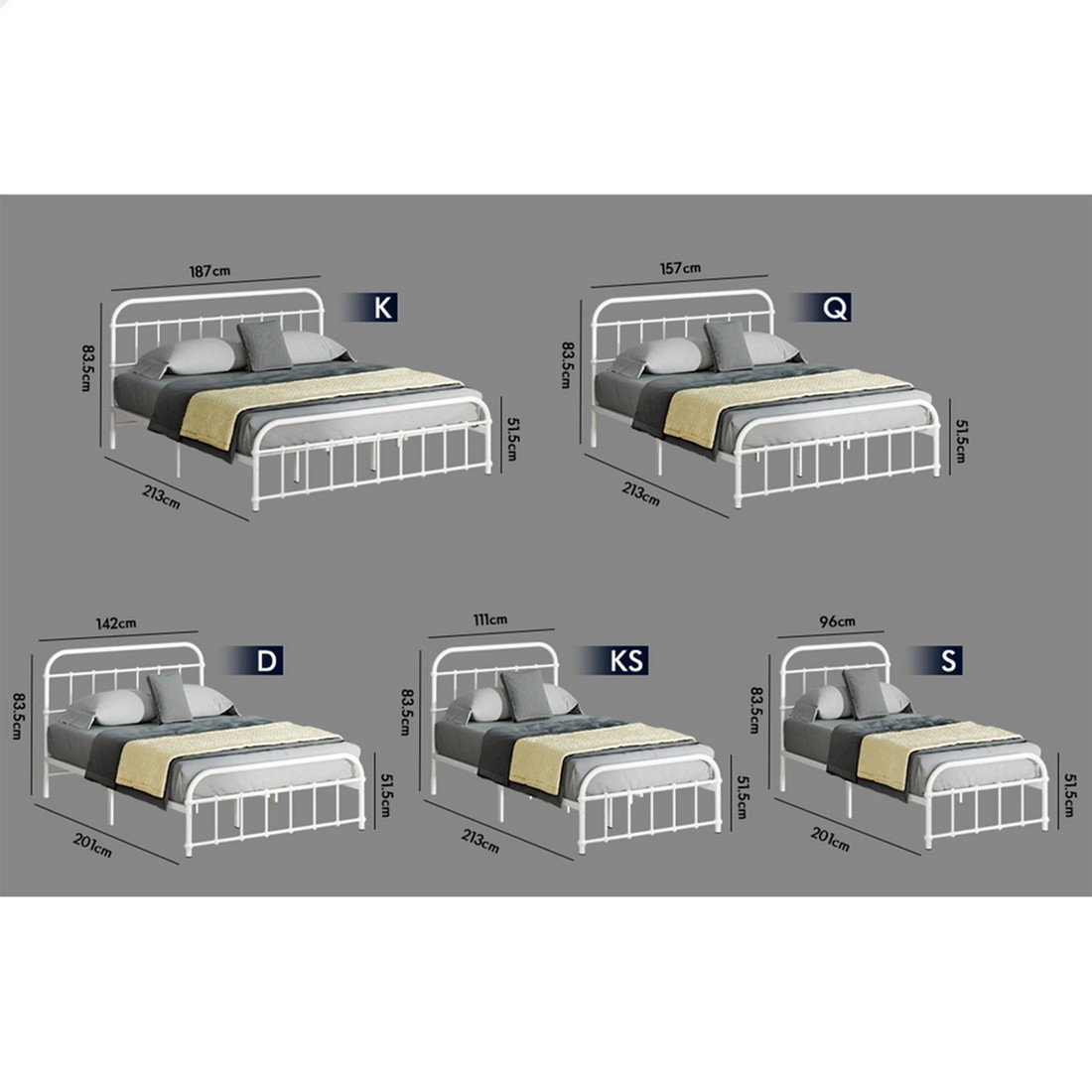 8 Alfordson Metal Bed Frame Queen Size Mattress Base Industrial Platform - White, 8 of 10