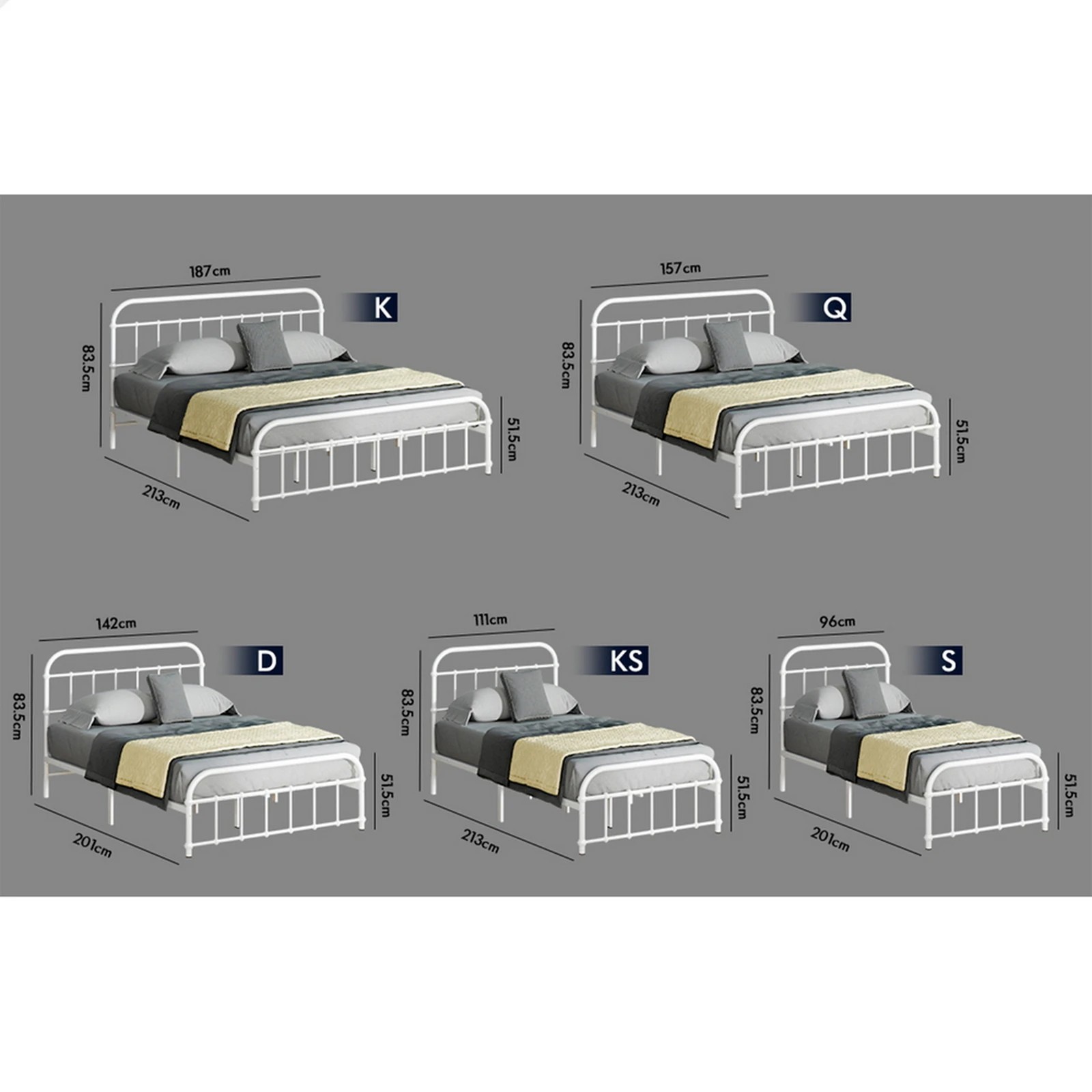 8 Alfordson Metal Bed Frame Queen Size Mattress Base Industrial Platform - White, 8 of 10