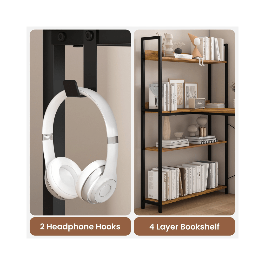 4 Advwin 120cm L Shaped Computer Desk With Reversible Storage Shelves Corner Desk  Walnut, 4 of 9