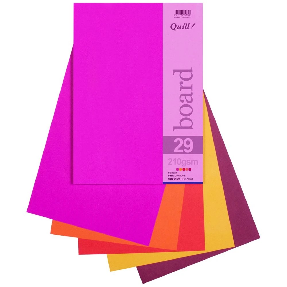 1 Quill A4 210gsm Board Hot Assorted 25 Pack, 1 of 2