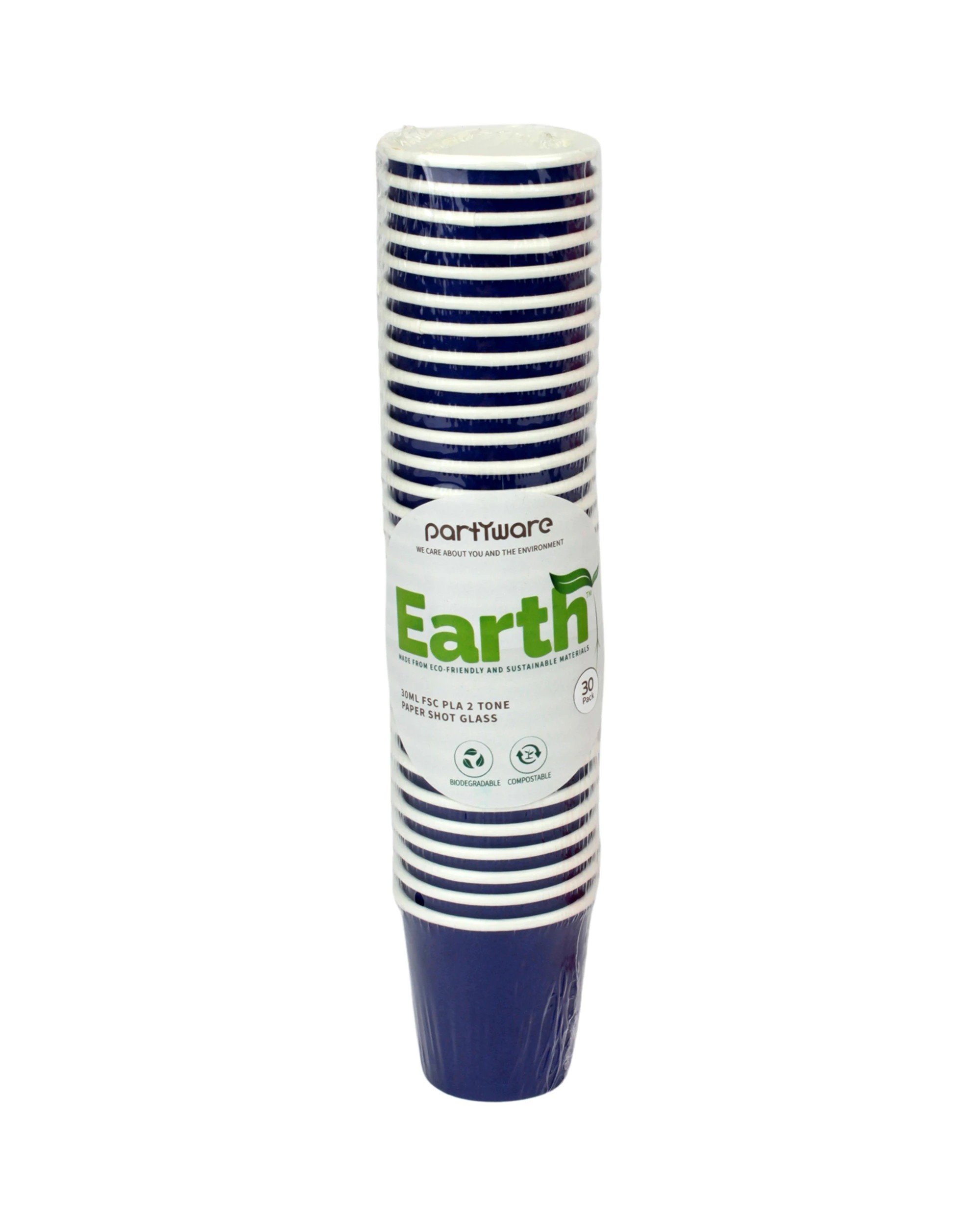 3 Partyware Earth Eco Blue Paper Shot Cups 30ml Pack of 30 - Blue, 3 of 3