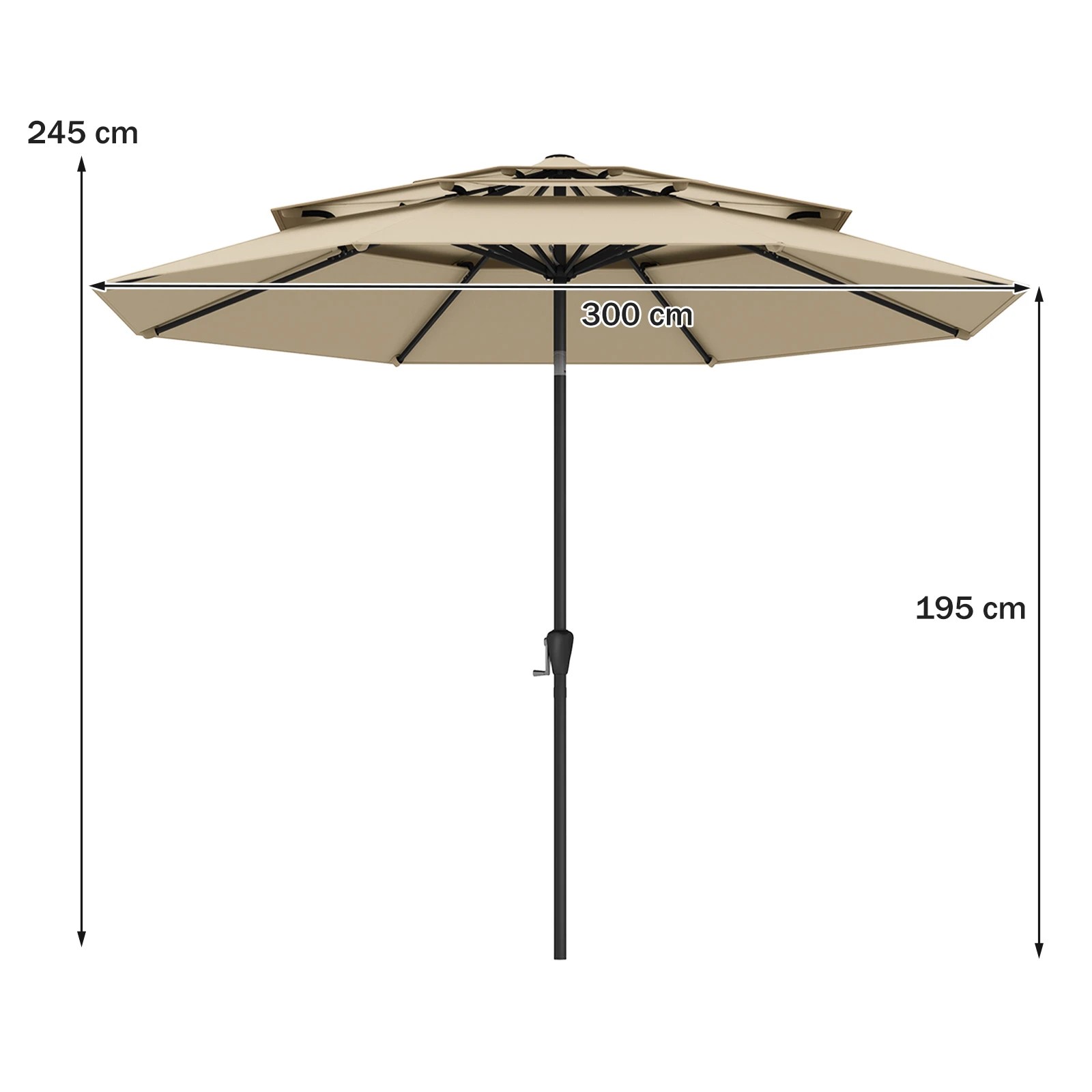 2 Costway 3M Patio Umbrella Anti-UV Beach Parasol Auto-Tilt Sun Shelter - Beige, 2 of 2