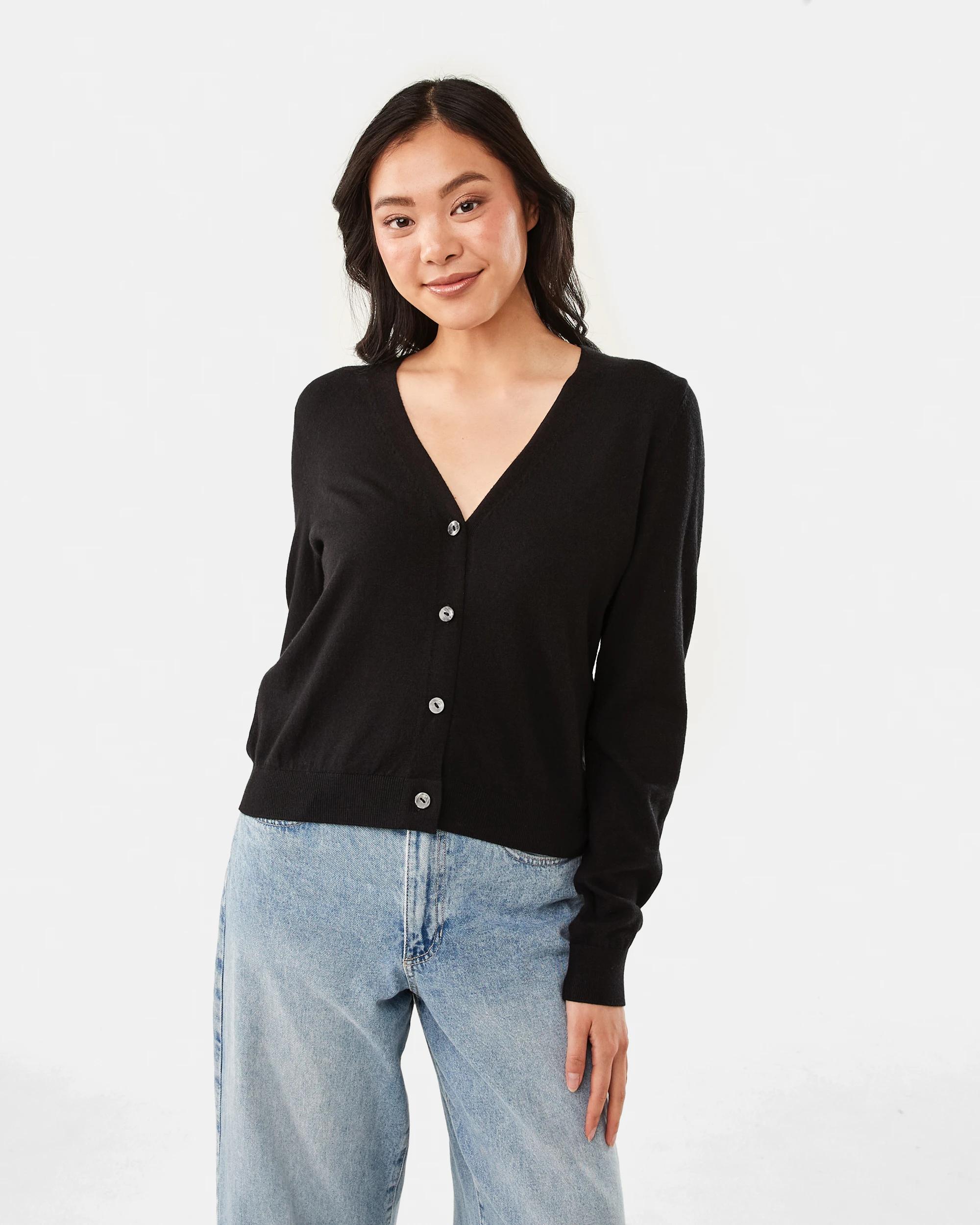1 V-Neck Lightweight Cardigan BLACK, 1 of 6