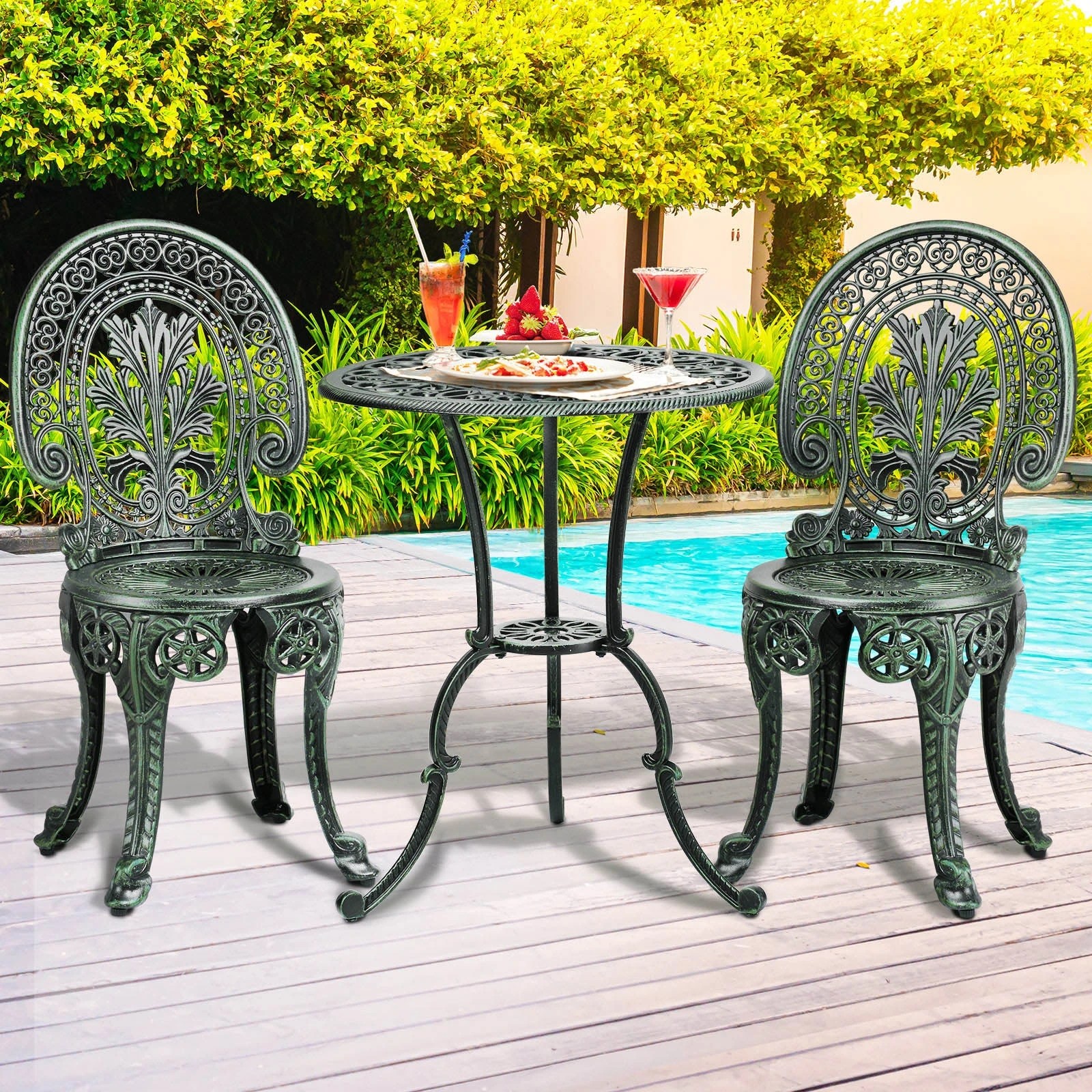 10 Livsip Bistro Setting Outdoor Cast Aluminium Table Chair Garden Furniture 3piece
 - Bronze, 10 of 10