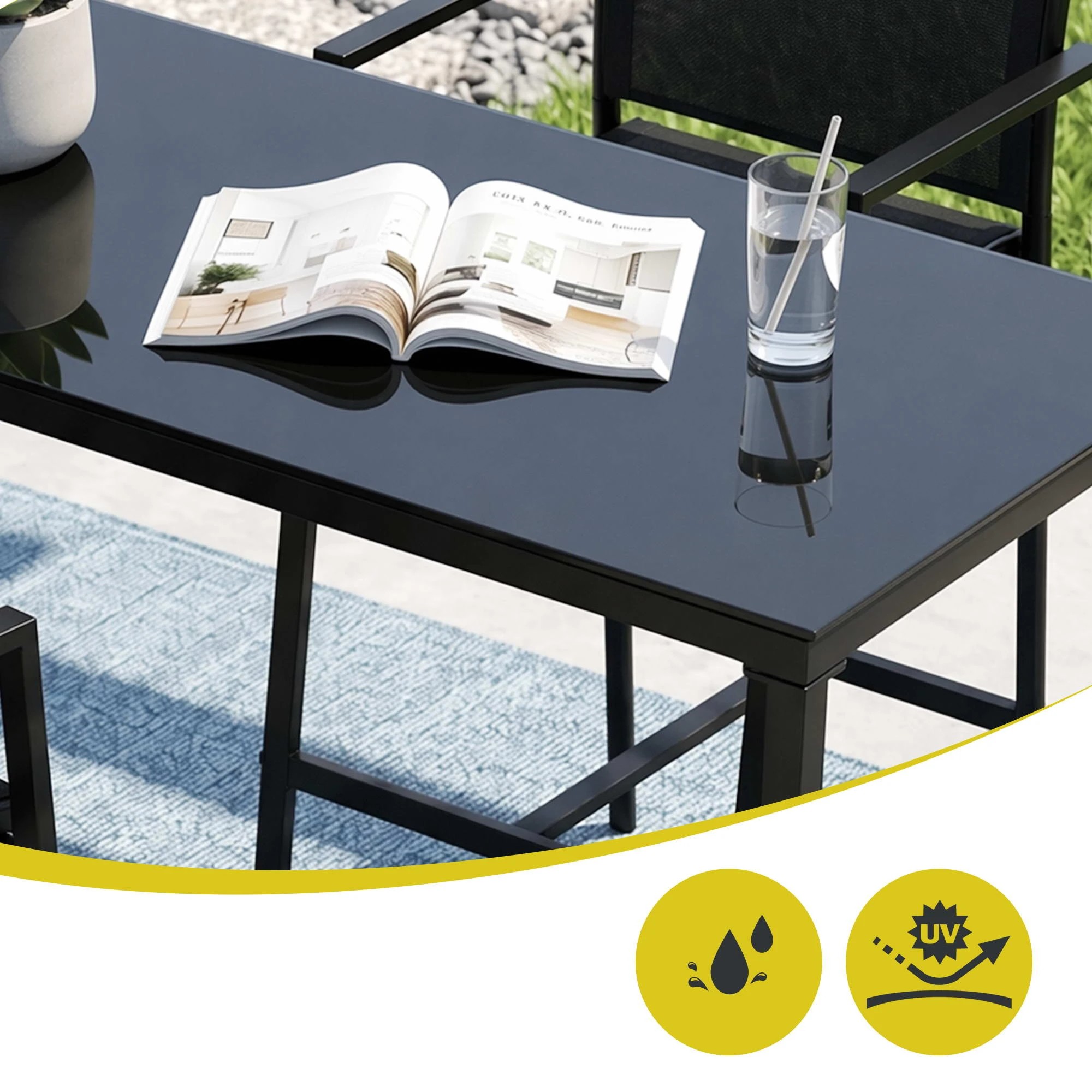 6 Gardeon 7PCS Outdoor Bar Set Stools Dining Chairs Table Patio Steel Bistro Set - Black, 6 of 7