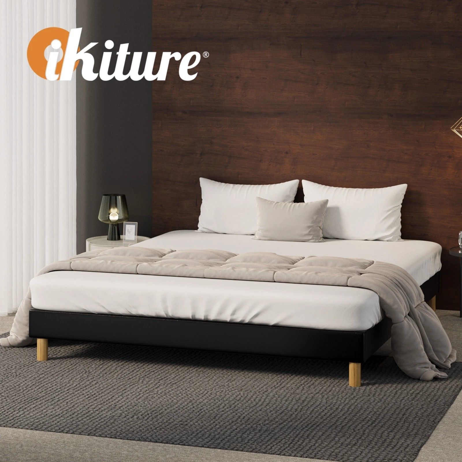 5 Oikiture Bed Frame King Size Bed Base PU Leather - Black, 5 of 9